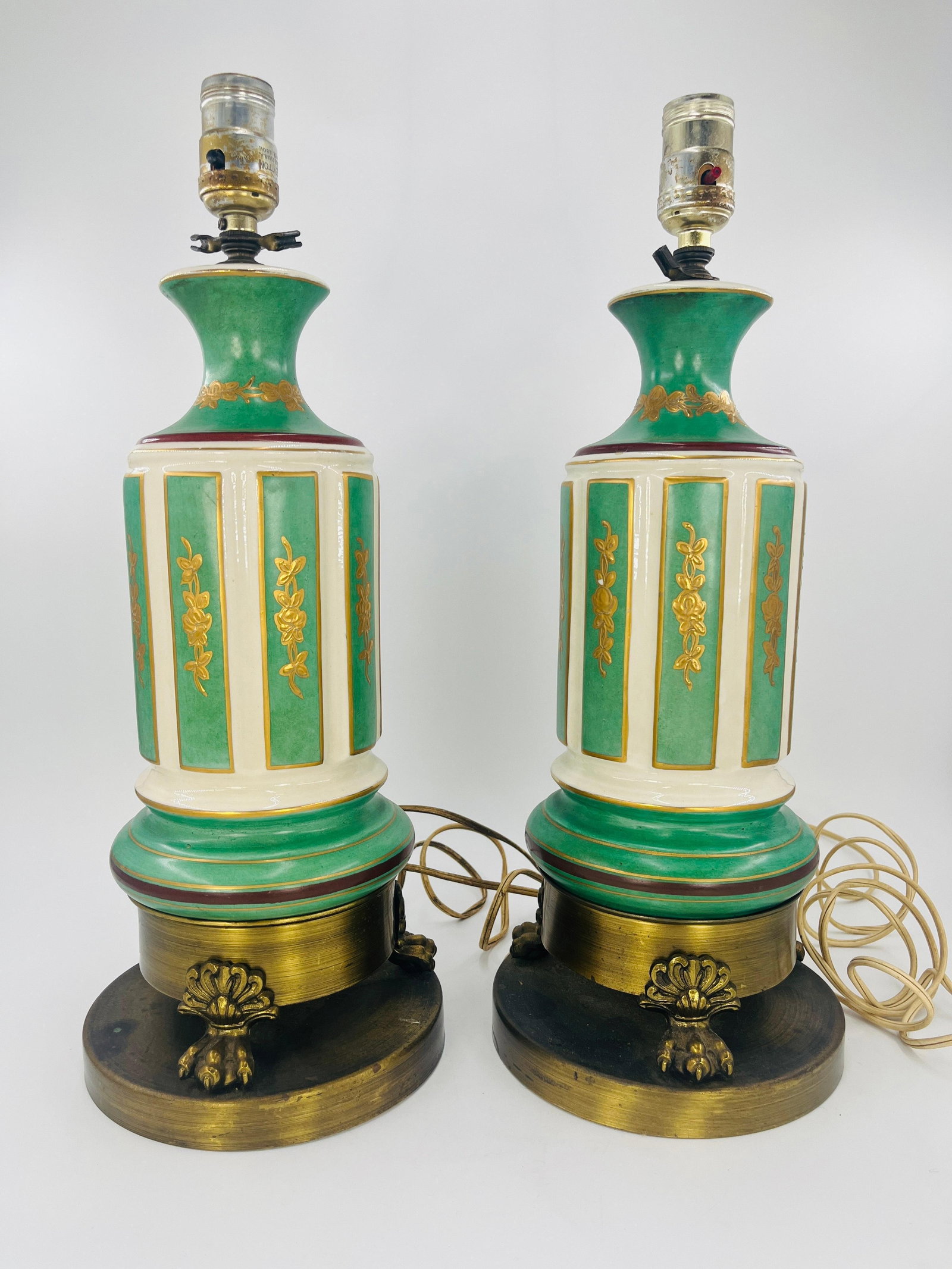 Pair Neo-Classical or Hollywood Regency Table Lamps, INV. 1246: With lion paw feet. Approx. height