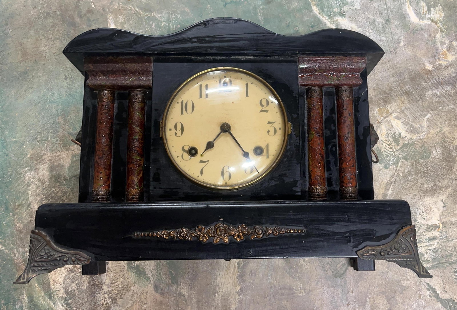 Antique Clock, INV. 3038: Approx. 11.5 x 15 x 5 inches.