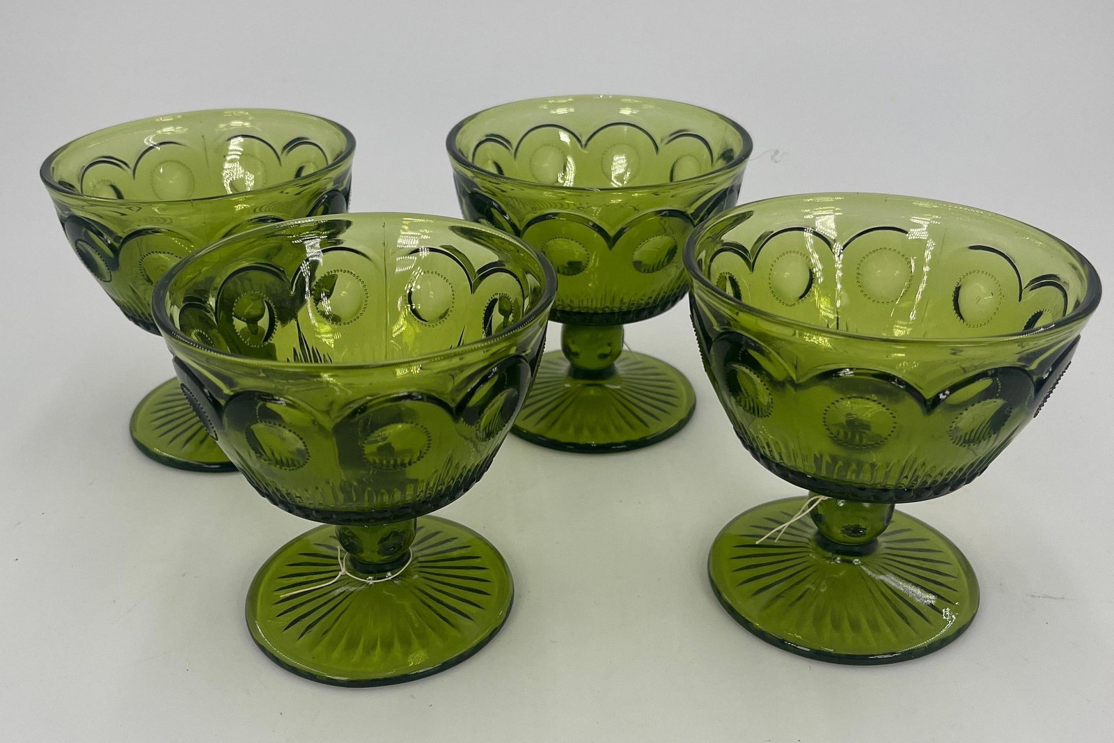 4 Bartlett Collins St. Genevieve Green Sherbets, Vintage, INV. 1112: Approx. 3 3/4" height.