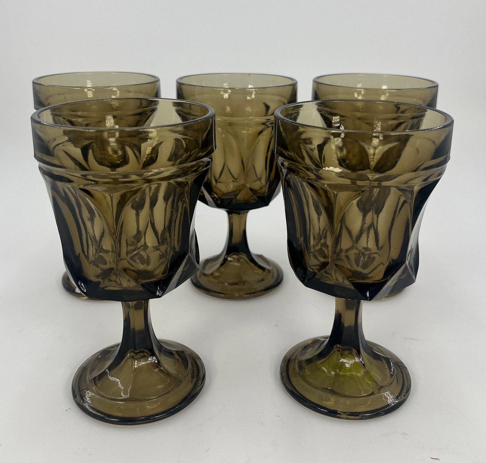 5 Anchor Hocking On The Rocks Goblets Fairfield Brown, Vintage, INV. 1110: Approx. height 6"