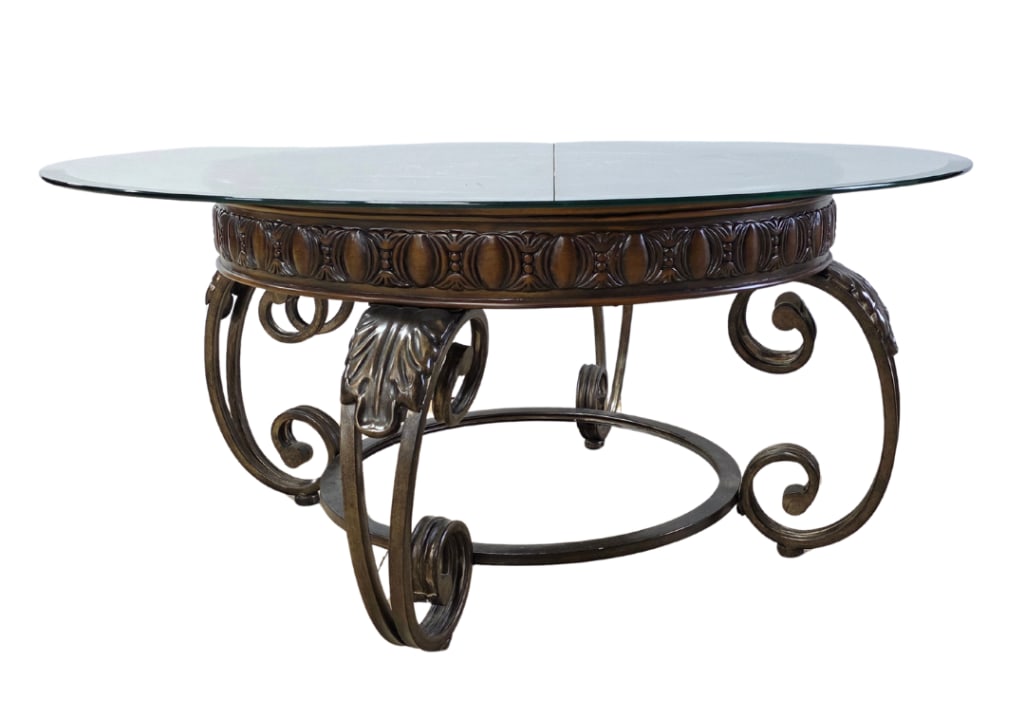 Glass Top Table with metal base, INV. 3002 (1 of 2)