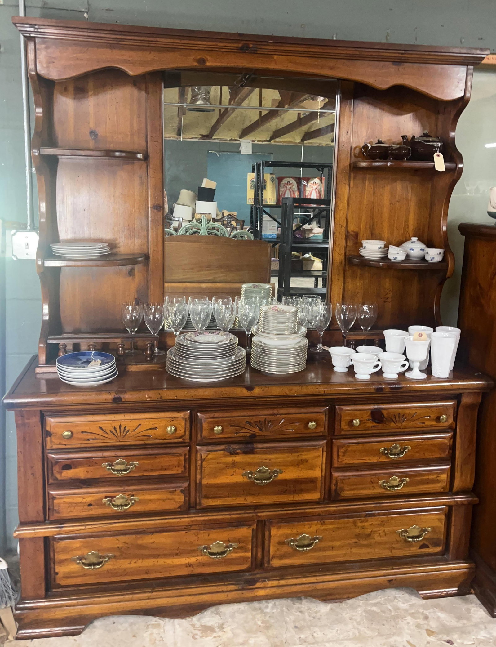 Wood Dresser with Matching Mirror, INV 3028 (1 of 3)