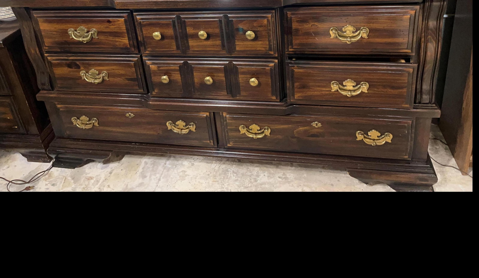Wood Dresser with Matching Mirror, INV. 3033: Not including contents. Approx. 74 x 66 x 19.5 inches.