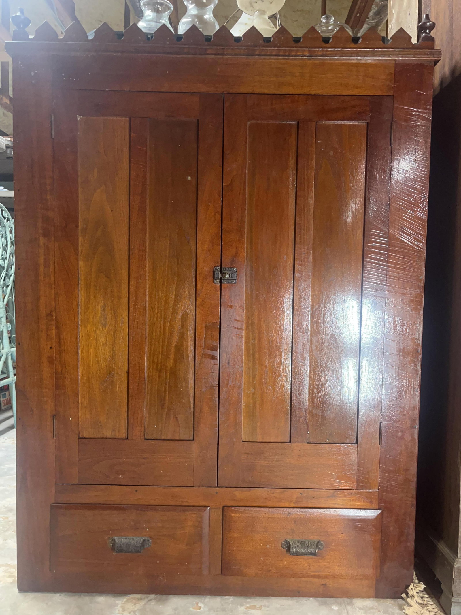 Antique Two Door Armoire Top, INV. 3042: Approx. 52 x 37 x 12.25 inches.