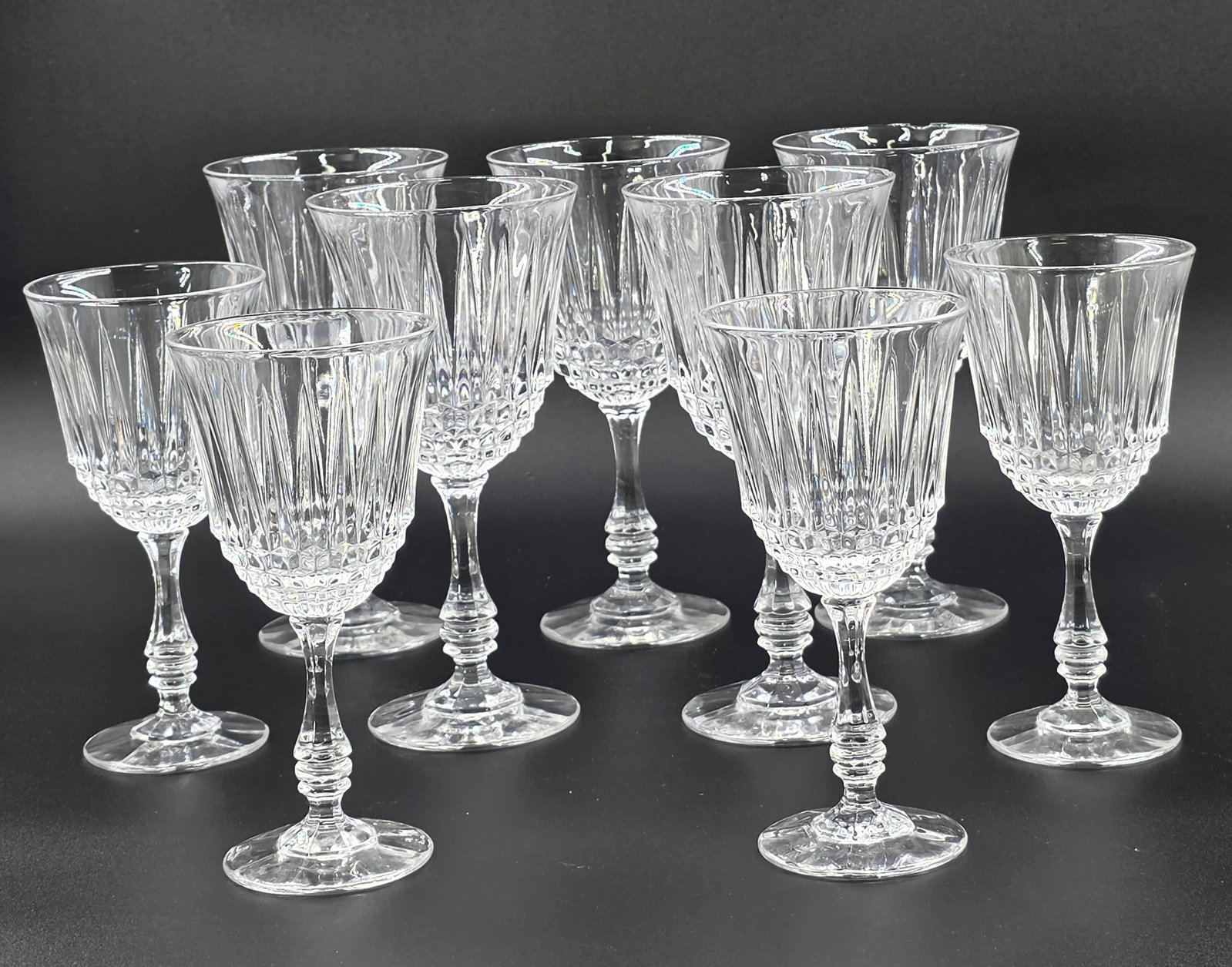 9 Fostoria Radiance Water Goblets and Wine Glasses, INV. 1048 (1 of 3)