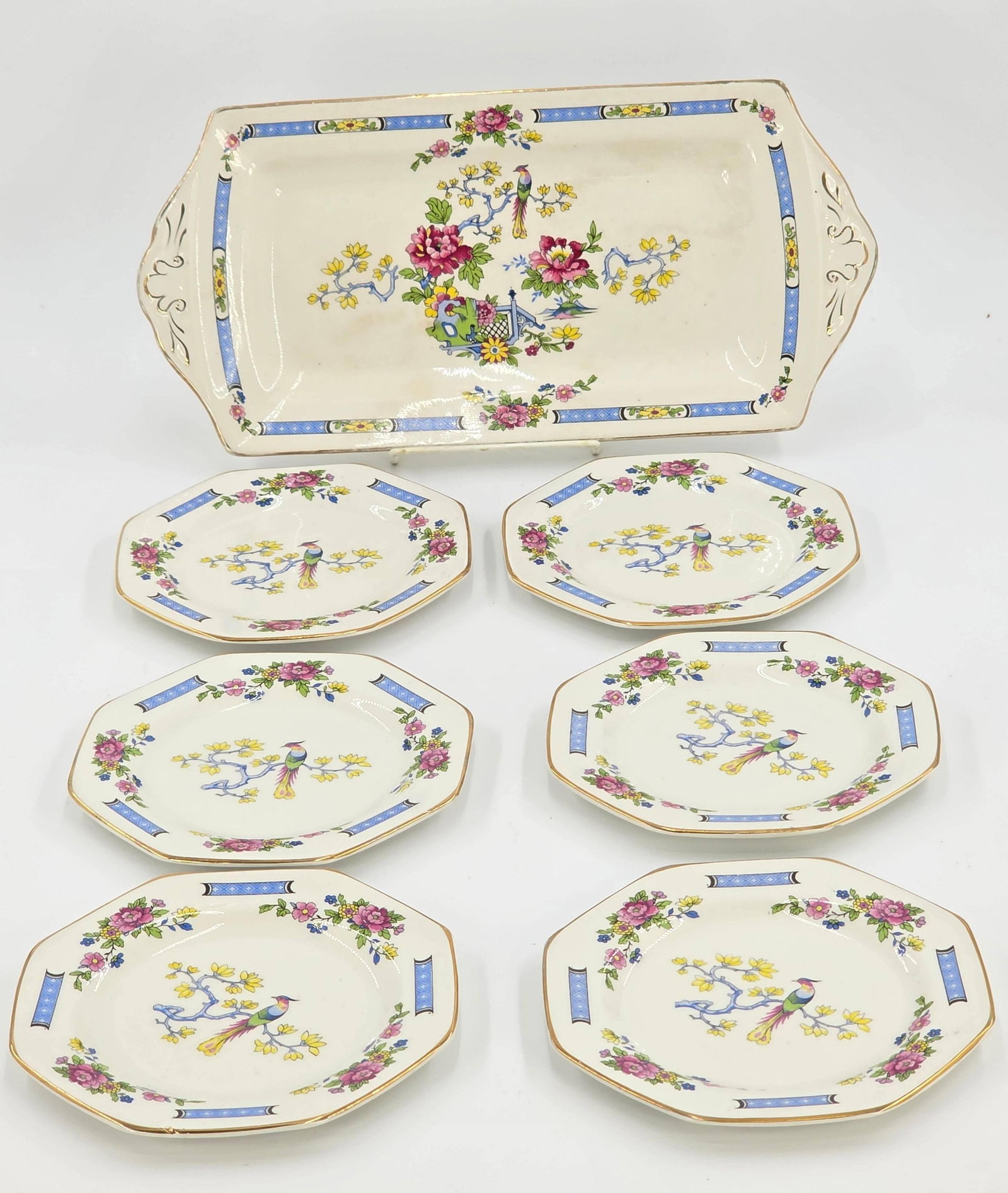 Staffordshire Nelson Ware T'SING Pattern Set, INV. 1205: Approx. length of tray 13". With marking.