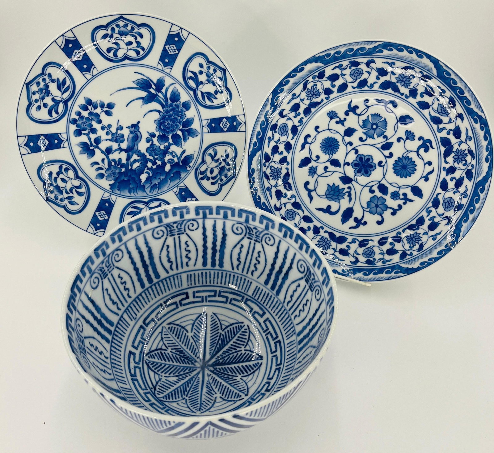 Asian Blue and White Assortment, INV. 1241: Bird and floral design. Approx. dia. of plate?10 1/4". With marking.