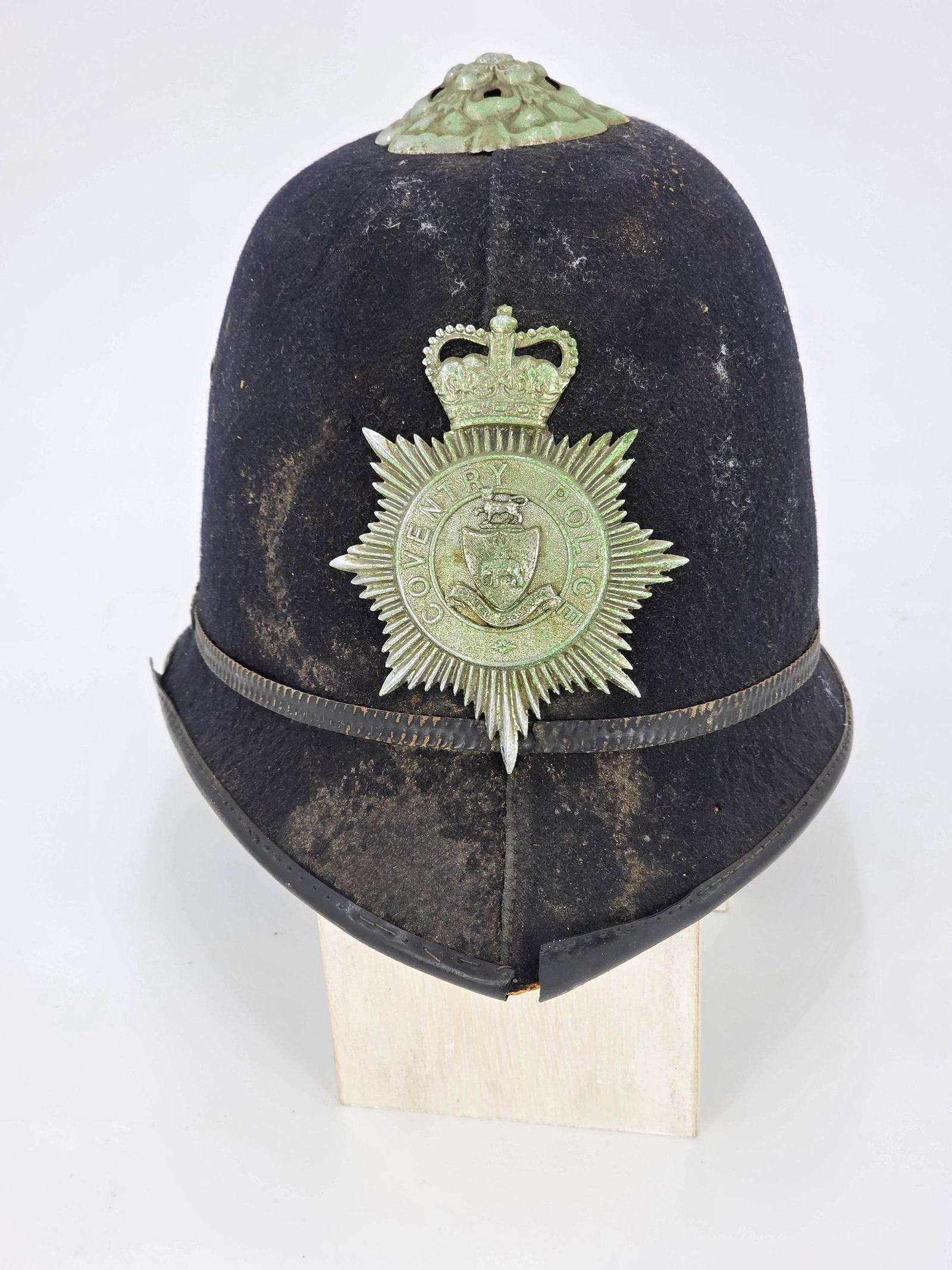 British Coventry Police "bobby" helmet, INV. 1319: 8" x 8"