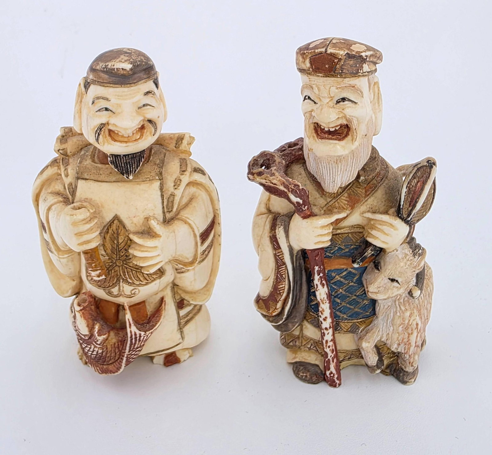 Daikokuten (Daikoku) and Jurojin Snuff Bottles, INV 435: Each approx. 3 x 1.5 x 1 inches