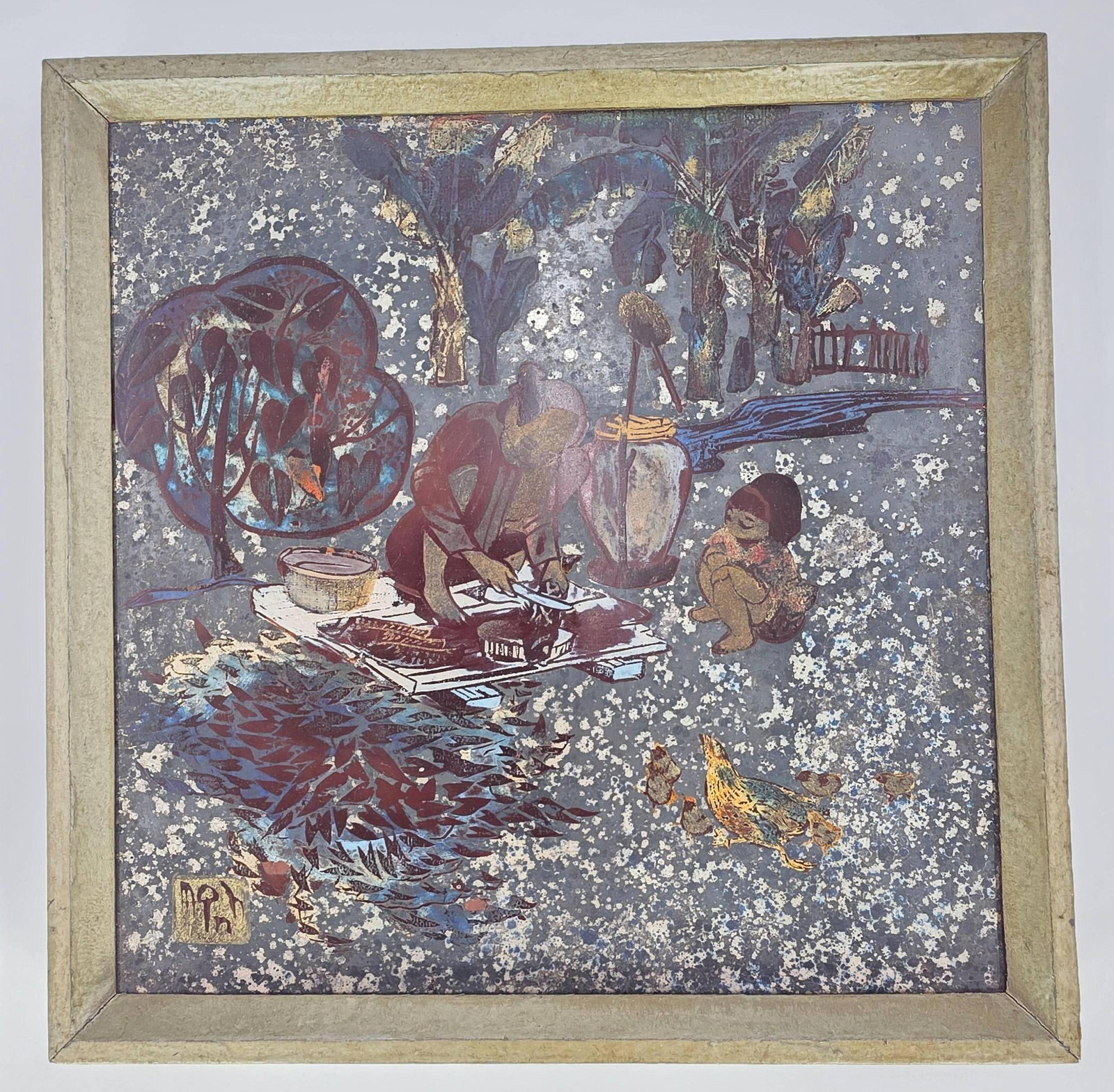 Vietnam Hand Painted Scene, 570: With marking. Approx. 10.25 x 10.25 x 1 inches