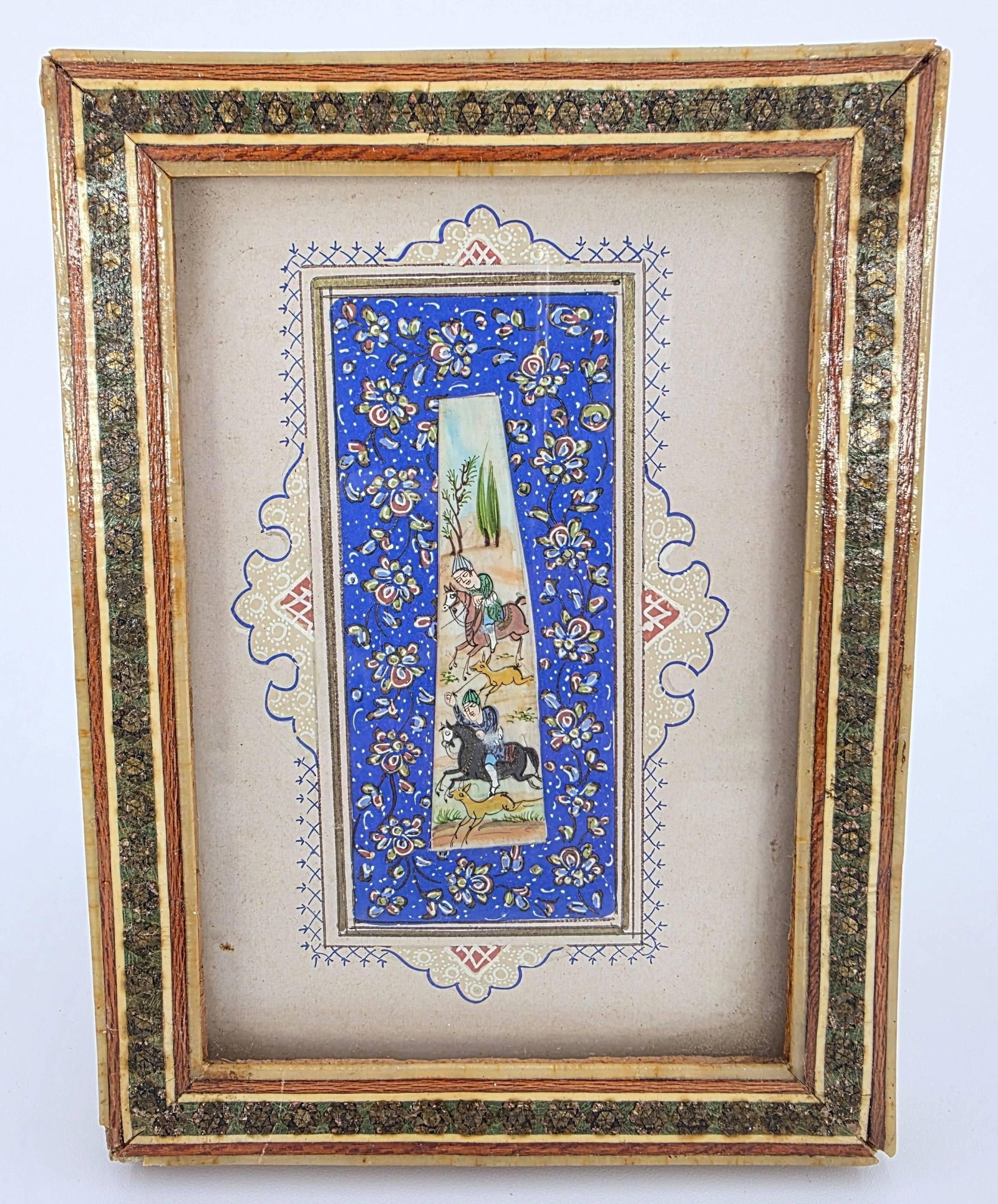Persian Miniature of Figures on Horseback, INV. 216: Frame approx. 5.5 x 4 x .5 inches