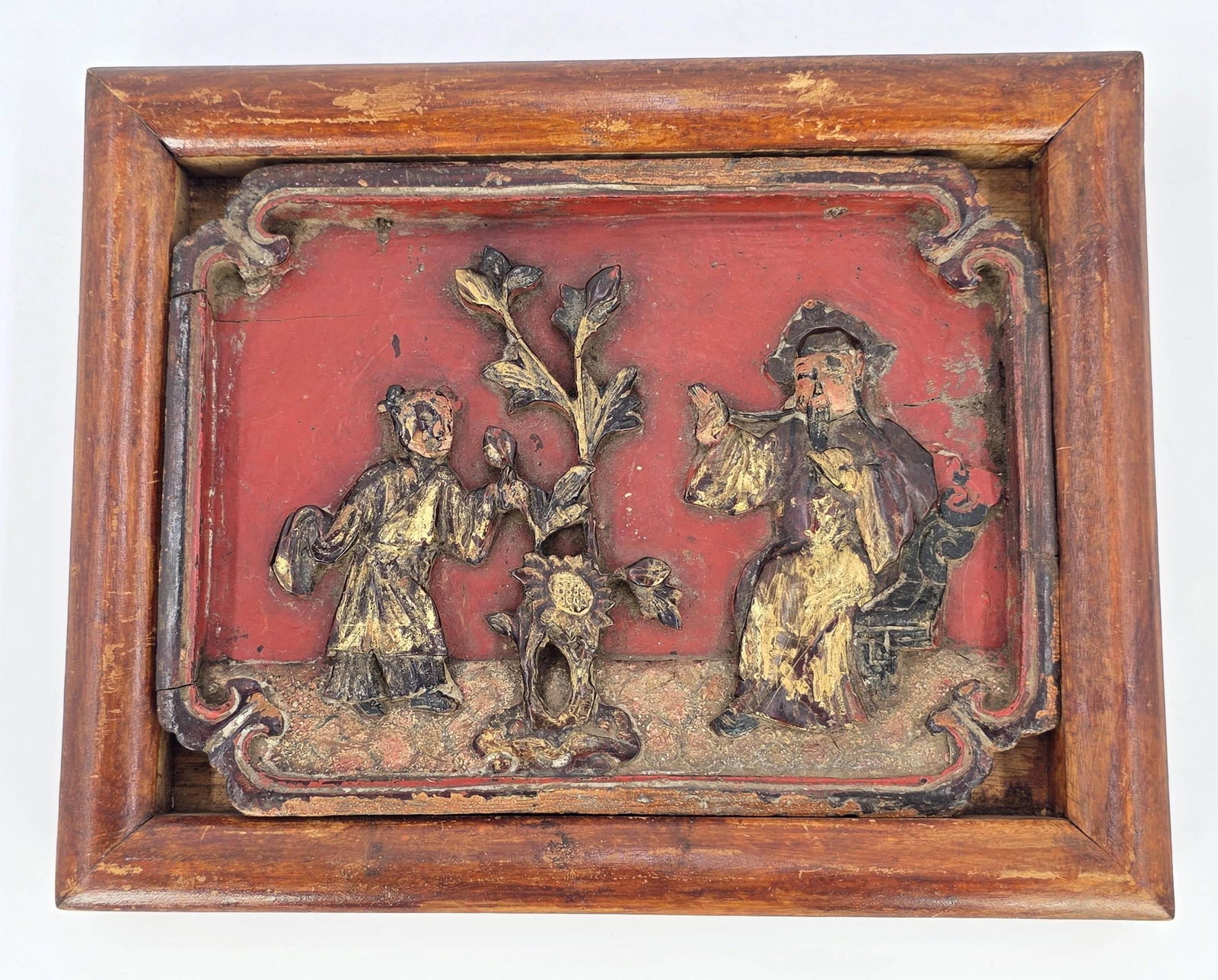Antique Chinese Red Lacquered Wood Panel, INV. 582 (1 of 3)