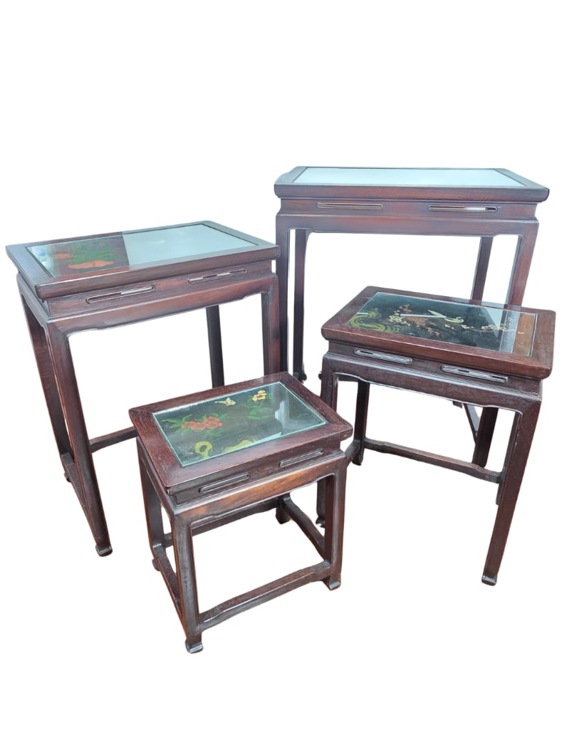 Vintage Chinese "Quartetto" Nesting Tables, likely 1920-1950, INV. 217: Largest approx. 26.25 x 20 x 14 inches
