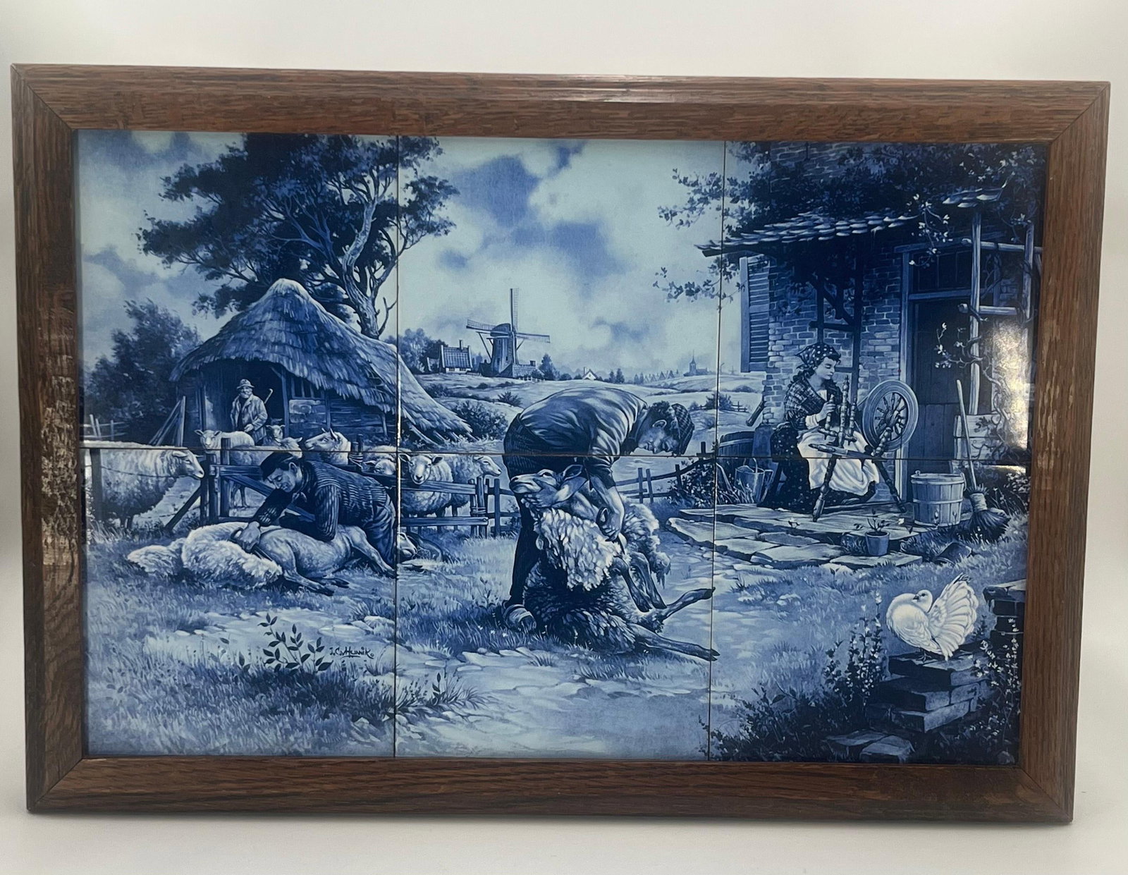 J.C. Van Hunnik Tile Dutch Delft Table: Approx. 13.625 x 20 x 14 inches