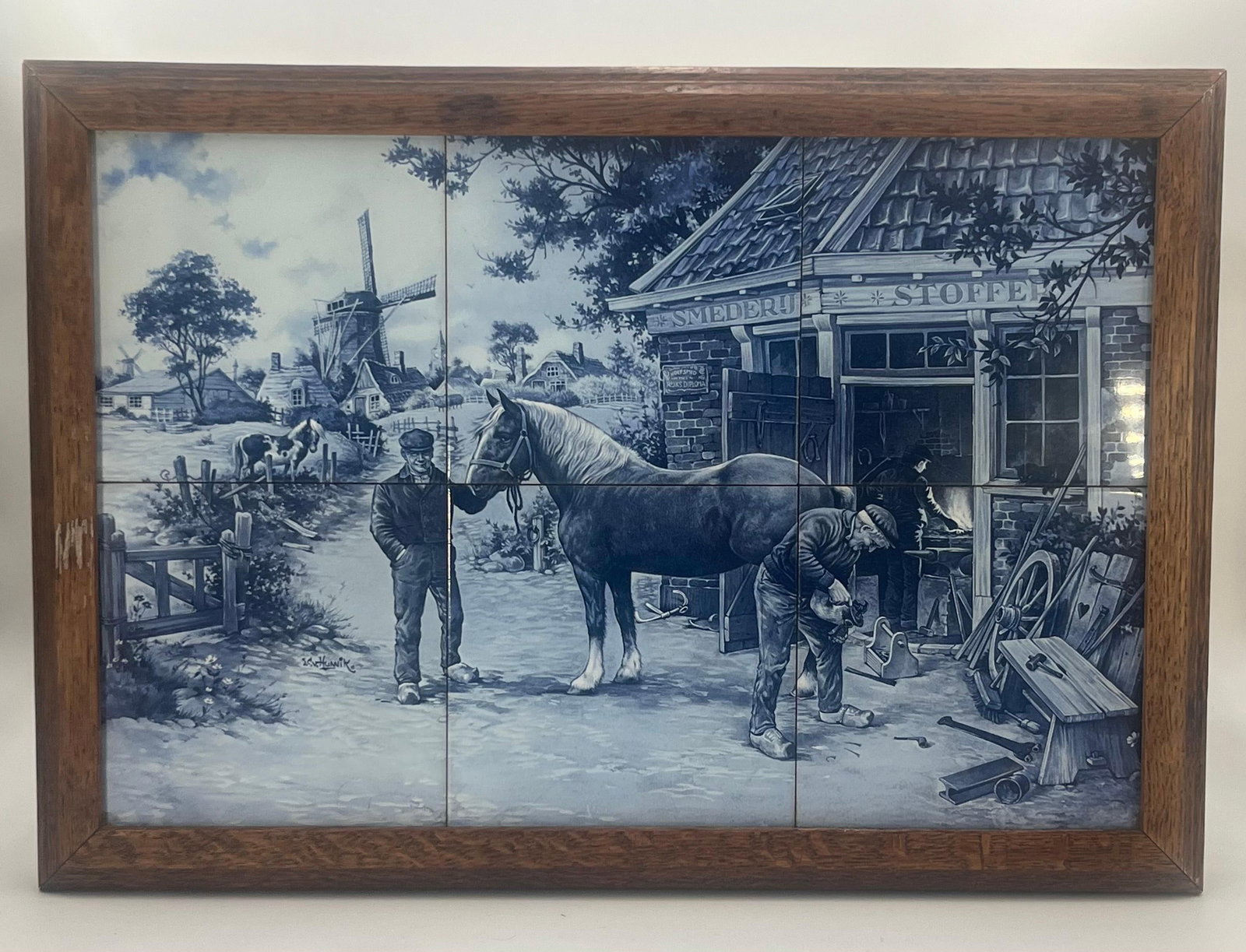 J.C. Van Hunnik Tile Dutch Delft Table: Approx. 13.375 x 20 x 14 inches