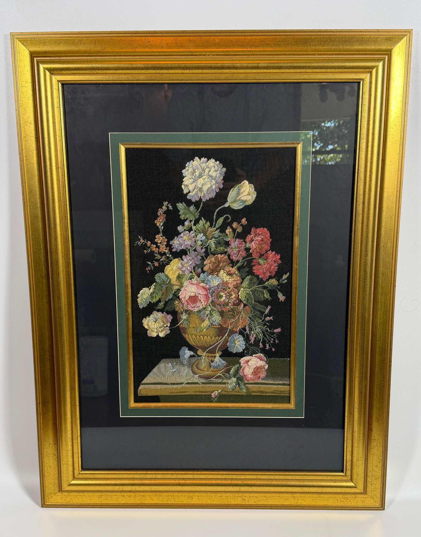 Framed Floral Still Life Tapestry, INV. 143A: Frame approx. 34 x 26 x 1.25 inches