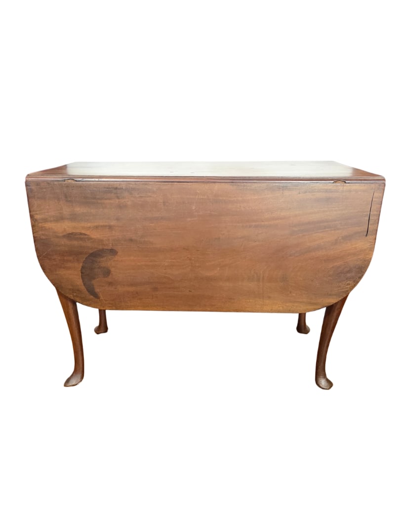 Antique Queen Anne Style Drop Leaf Double Gate Leg Table, INV. 351: Each drop side approx. 15.25 inches. Closed approx. 27.75 x 16 x 37.5 inches.