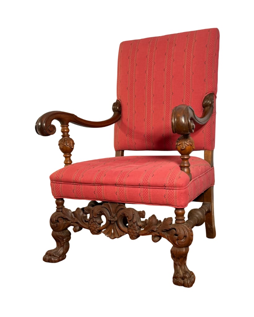 Louis XIII Style High Back Arm Chair, INV. 62: Approx. 43 x 30.5 x 29 inches