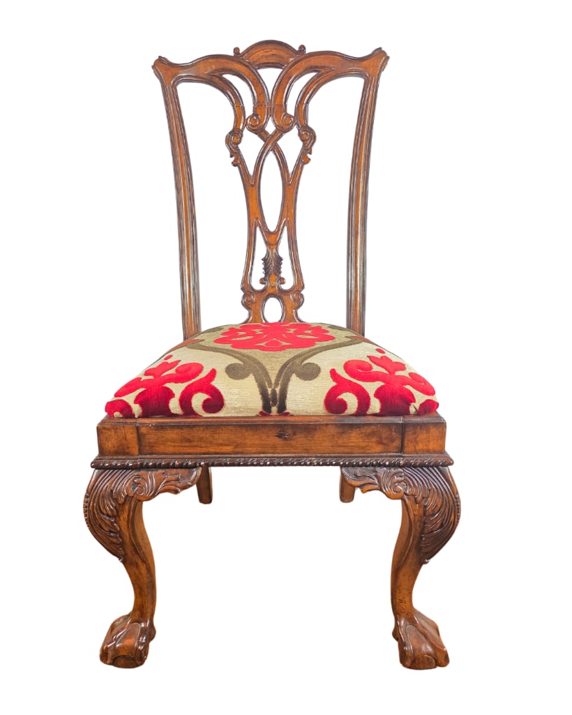 Chippendale Style Upholstered Side Chair with Ball and Claw Feet, INV. 121: Approx. 41.75 x 22.5 x 24 inches