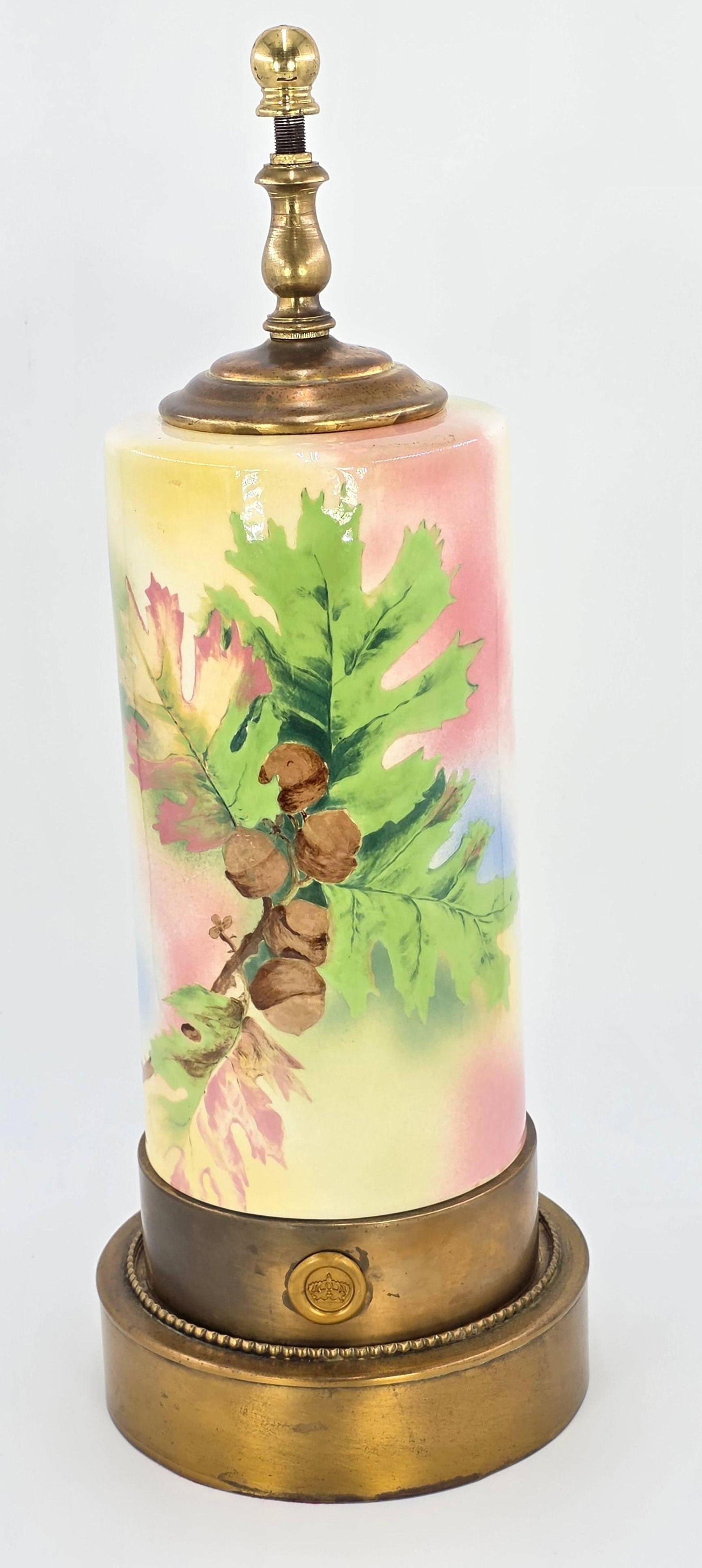 Vintage Hand Painted Cylinder Lamp with Royal Crown Seal, 707: Approx 18.5 x 6.75 x 6.75 inches