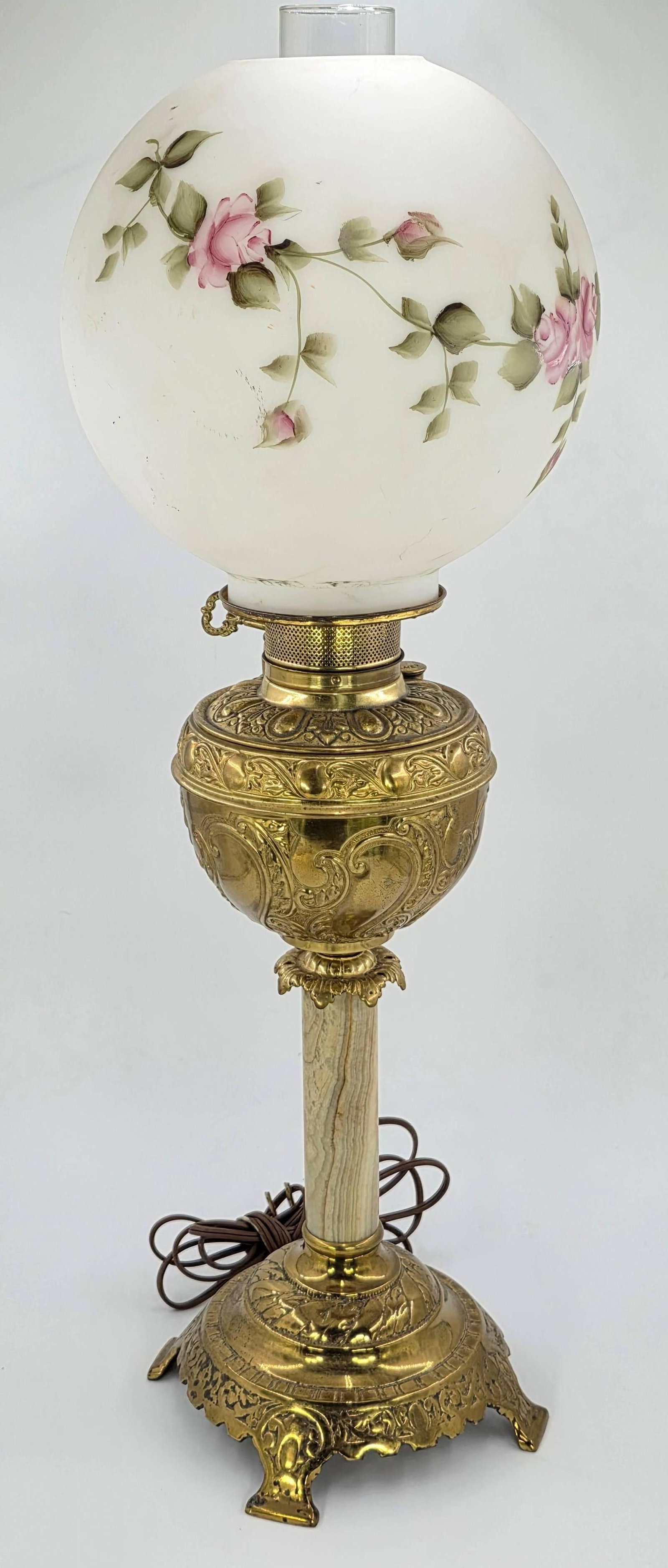 Meriden Bronze Company Antique Victorian Banquet or Parlor Lamp, INV. 703: With marking.Approx. 28 x 10 x 10 inches