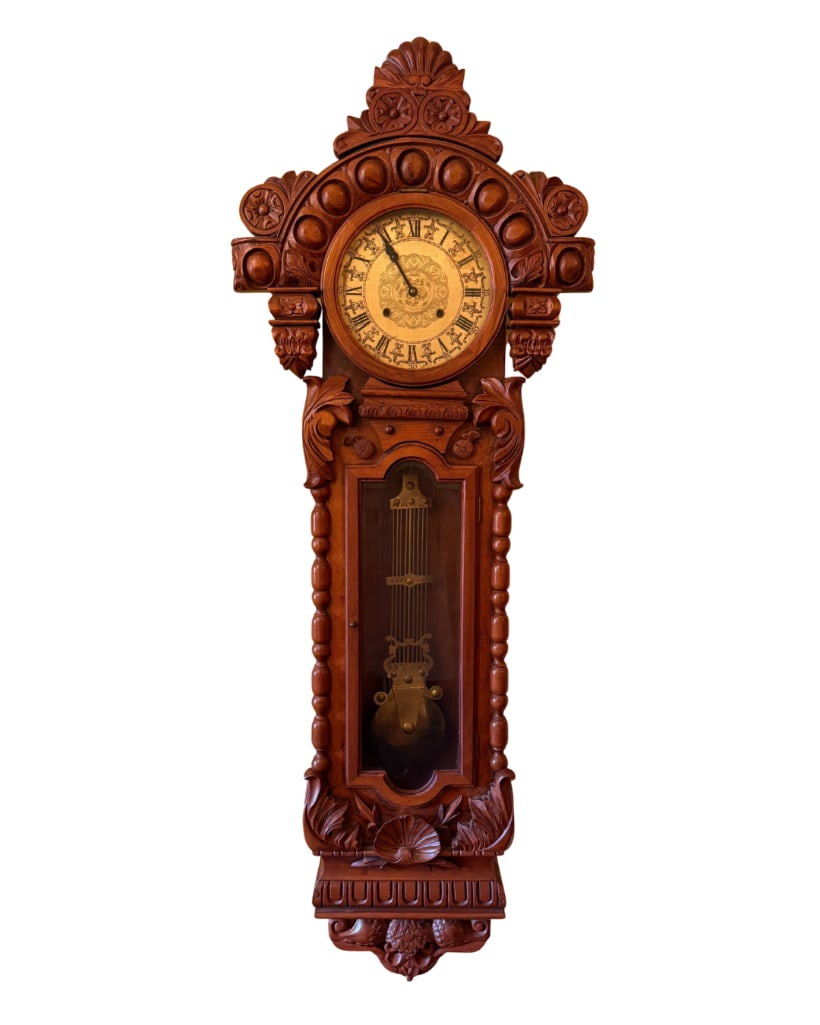 Ornately Carved Wood Wall Clock, INV. 130 (1 of 5)