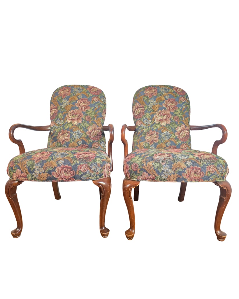 Pair Vintage Queen Air Style Upholstered Arm Chairs, INV. 69 (1 of 4)