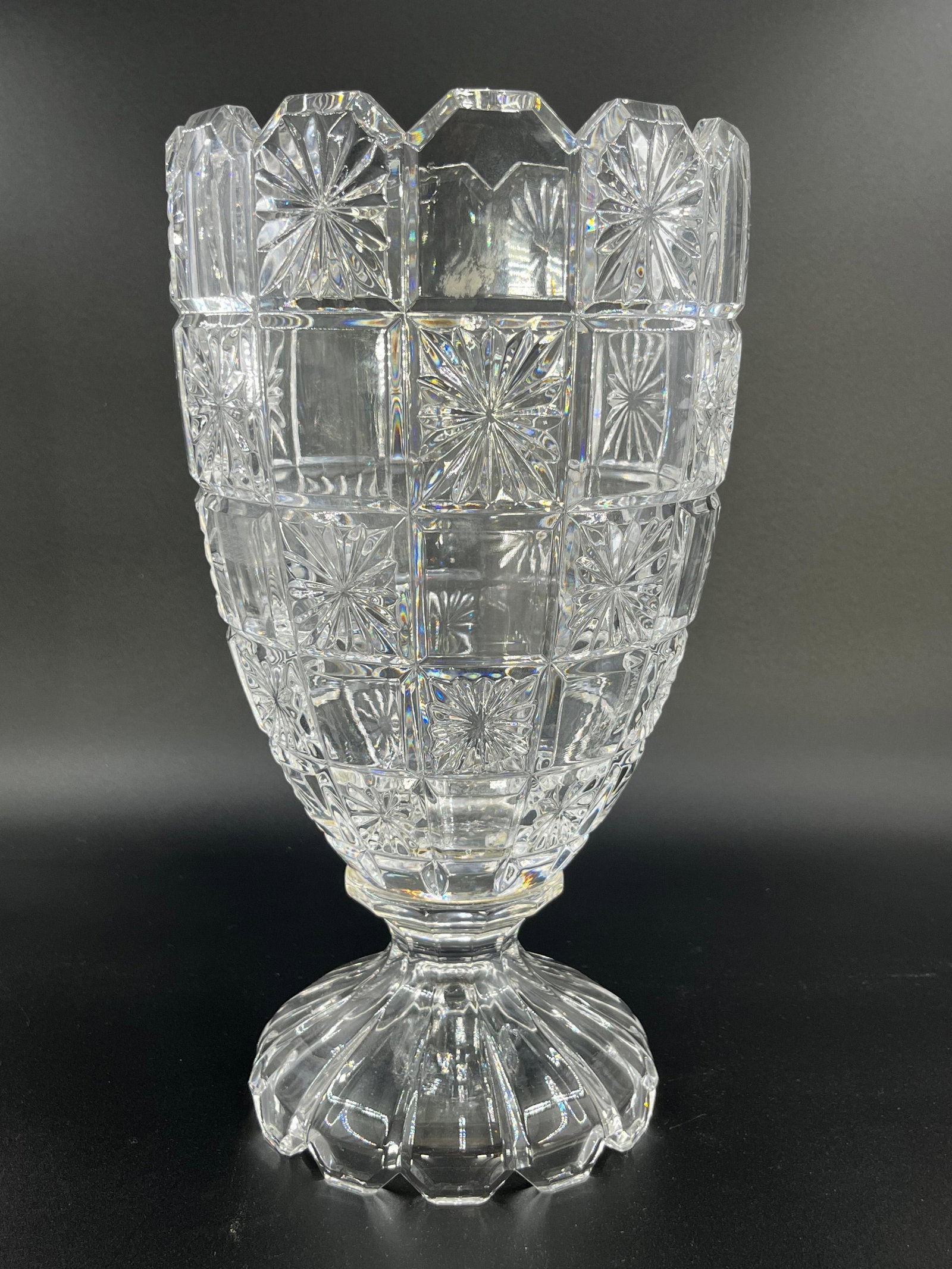 Vintage Bohemian Hand Cut Lead Crystal Footed Vase, INV. 482 (1 of 4)