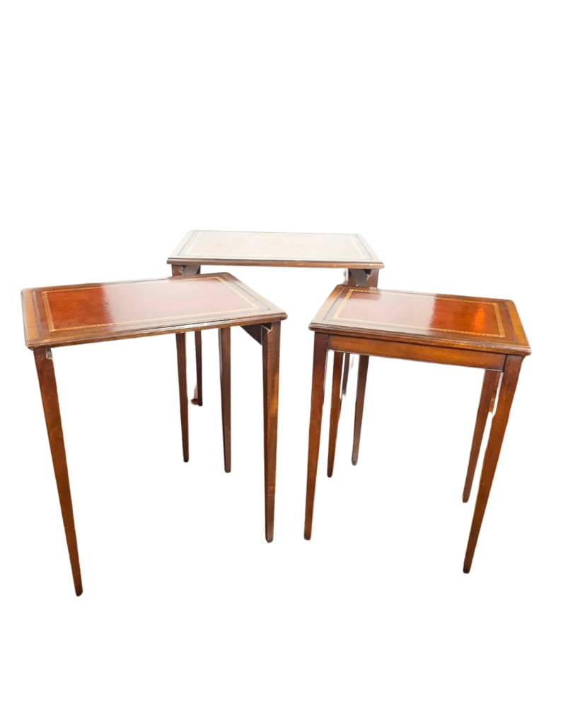 Henredon Nesting Tables with Leather Tops, INV. 59: Largest approx. 24.5 x 21.5 x 15.5 inches