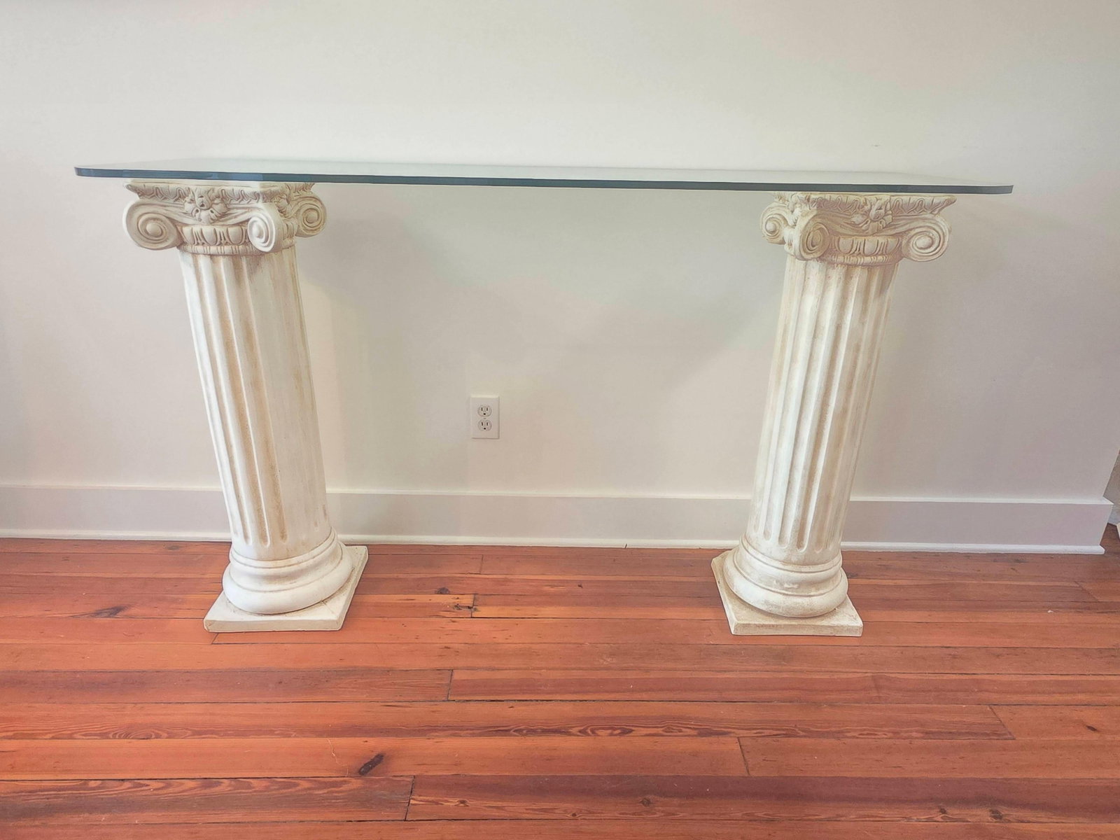 Pair of Neoclassical Style Ceramic Pedestals and Glass Top, INV. 793: .