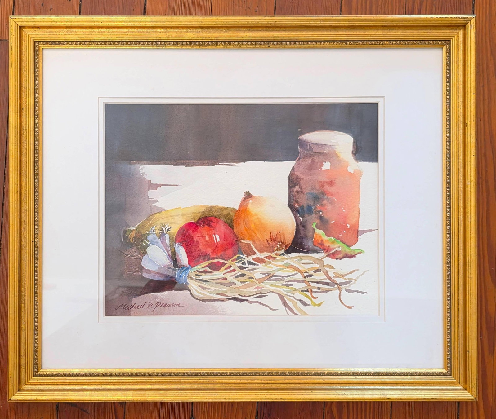 Michael B. Pearson Signed "Making Salsa" Watercolor, INV. 20: Signed to lower left. Frame approx.?18.75 x 22.75 x 1.375 inches
