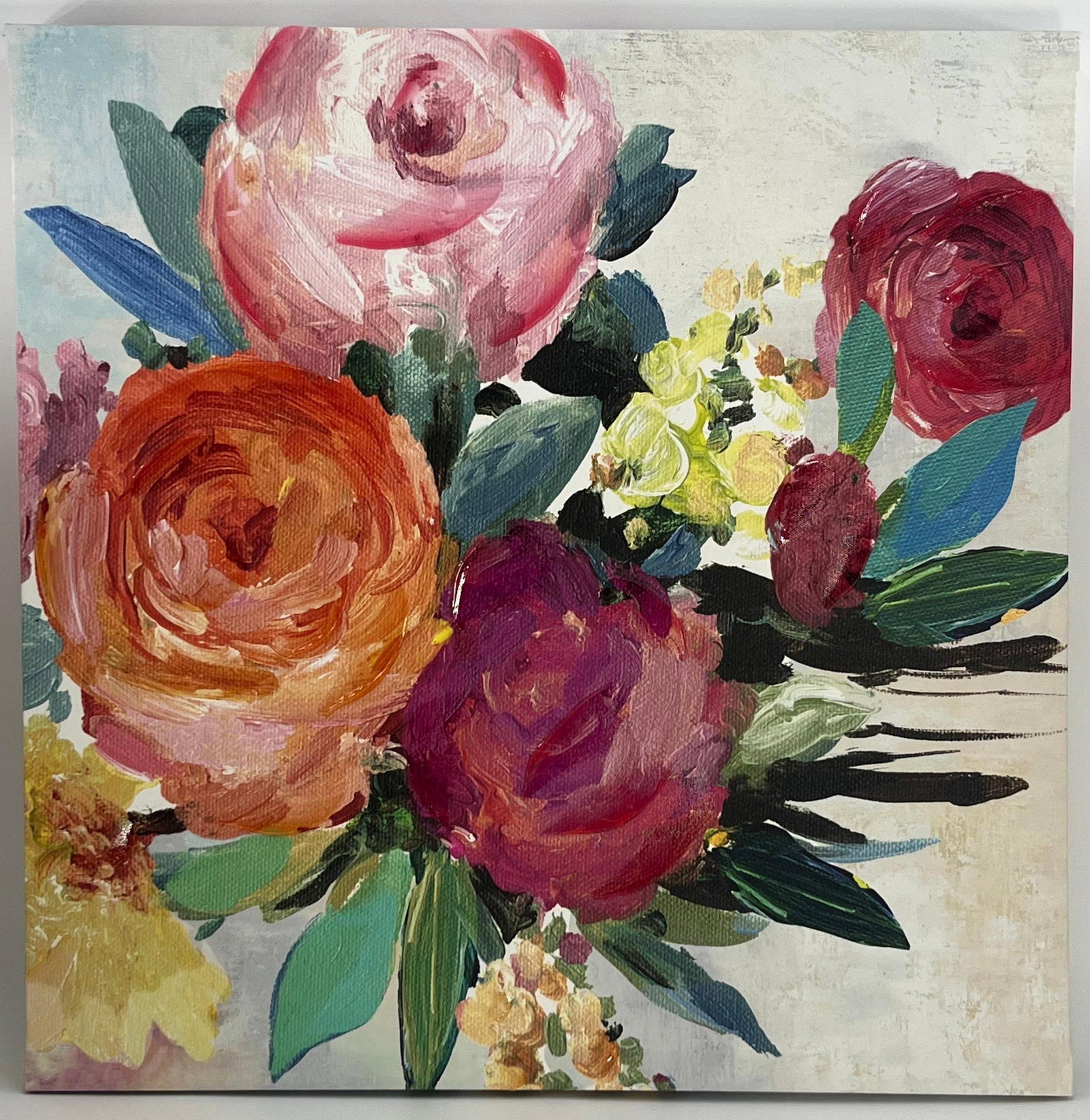 Floral Print on Canvas, INV. 11: Approx. 20 x 20 x 1.5 inches