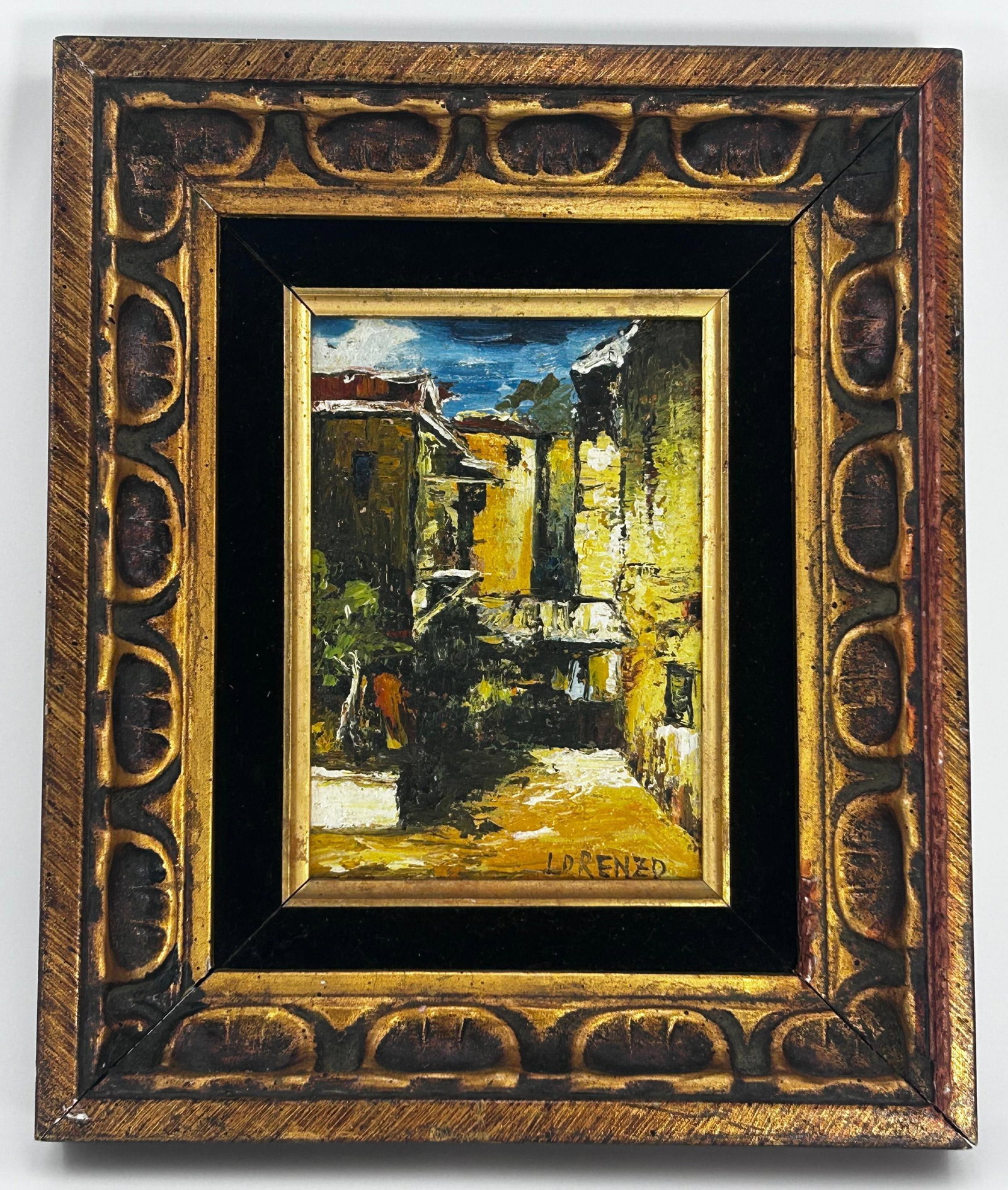 Lorenzo Signed Oil on Board, INV. 162: Signed lower right. Frame approx. 12 x 9.125 x 1.5 inches