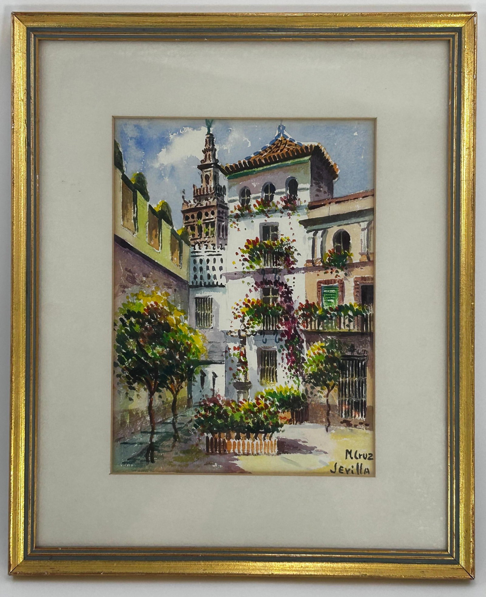 M. Cruz, Signed Watercolor: Signed lower right. Frame approx. 13.875 x 11.5 x 0.625 inches