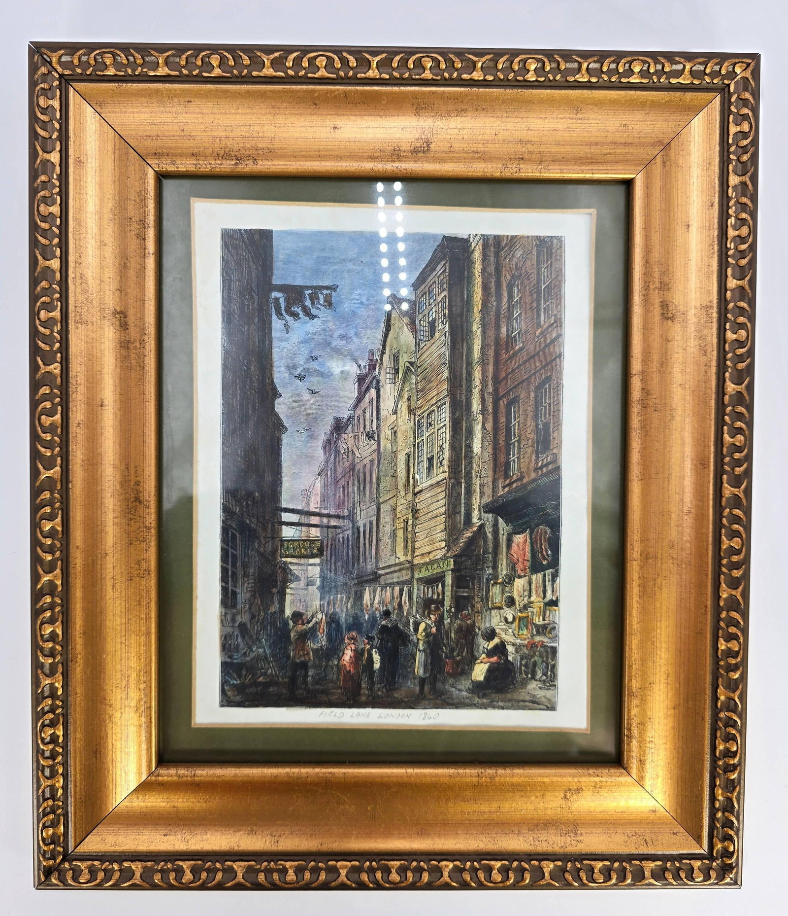 Print of Field Lane London 1840, INV. 239: Frame approx. 13.875 x 11.75 x .875 inches