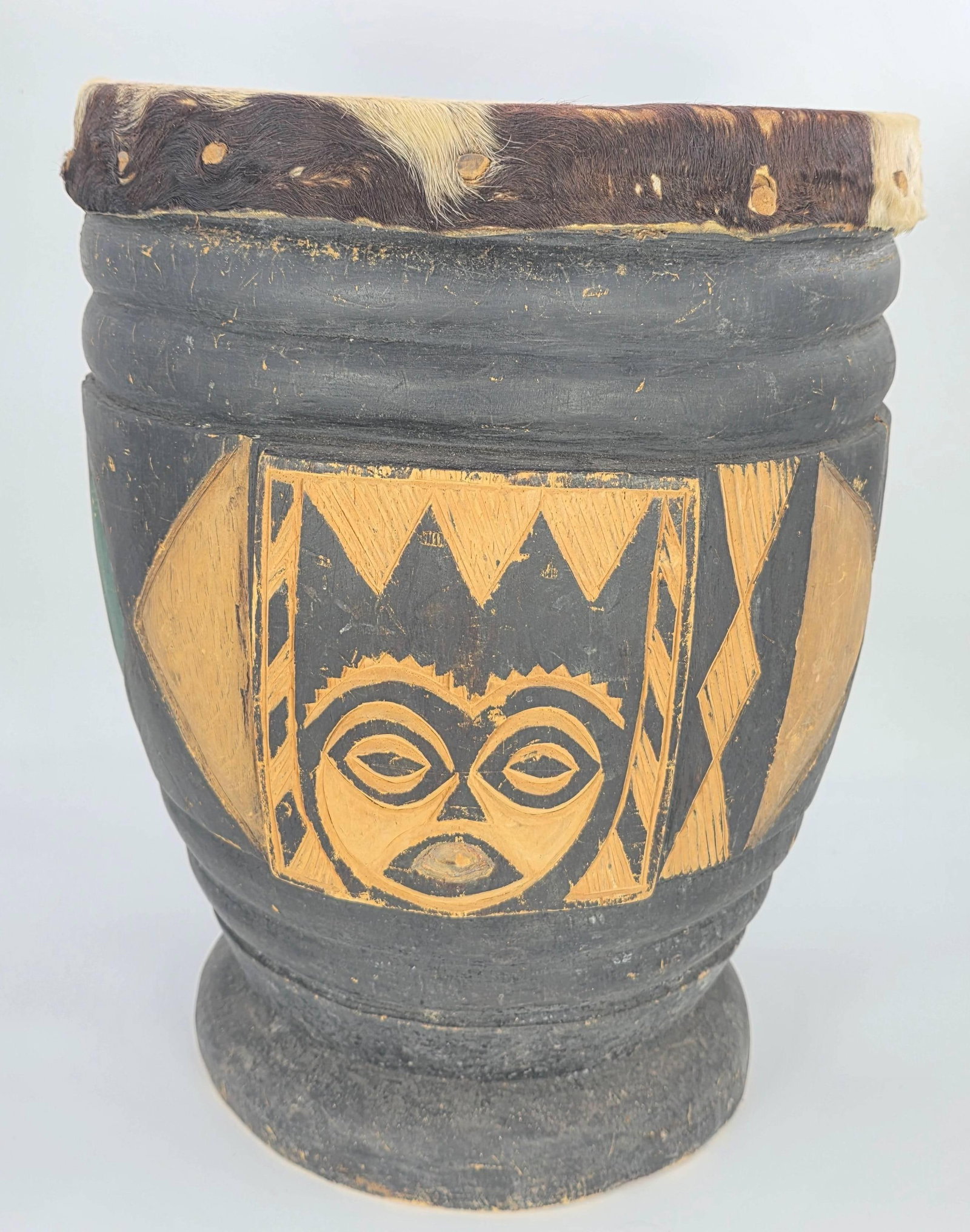 Traditional Handcrafted African Barrel or Goblet Style Hand Drum with Animal Hide, INV. 14 (1 of 4)