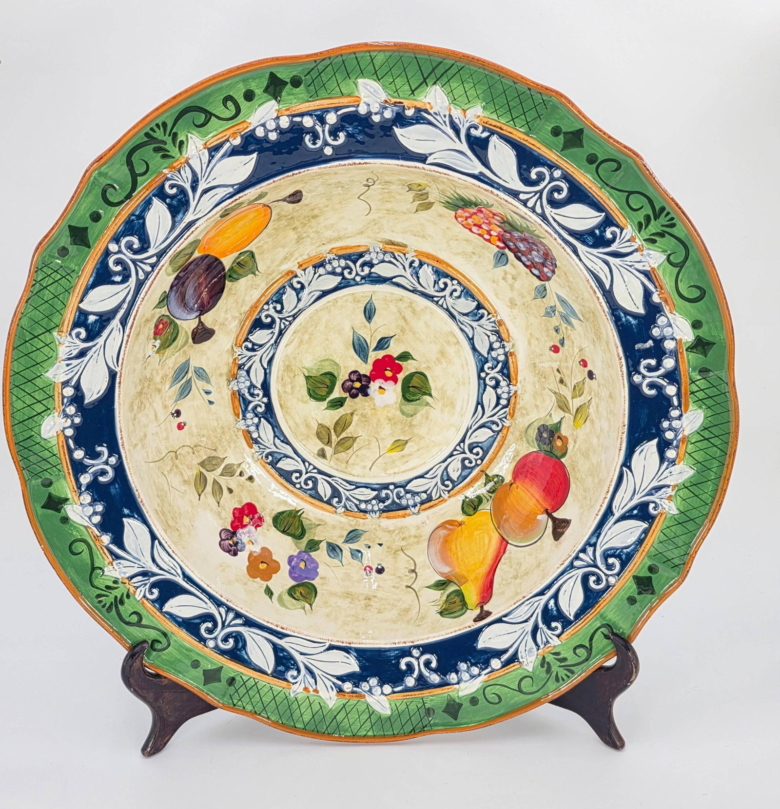 Old World Style Fruit and Floral Motif Serving Bowl, INV. 281 (1 of 4)