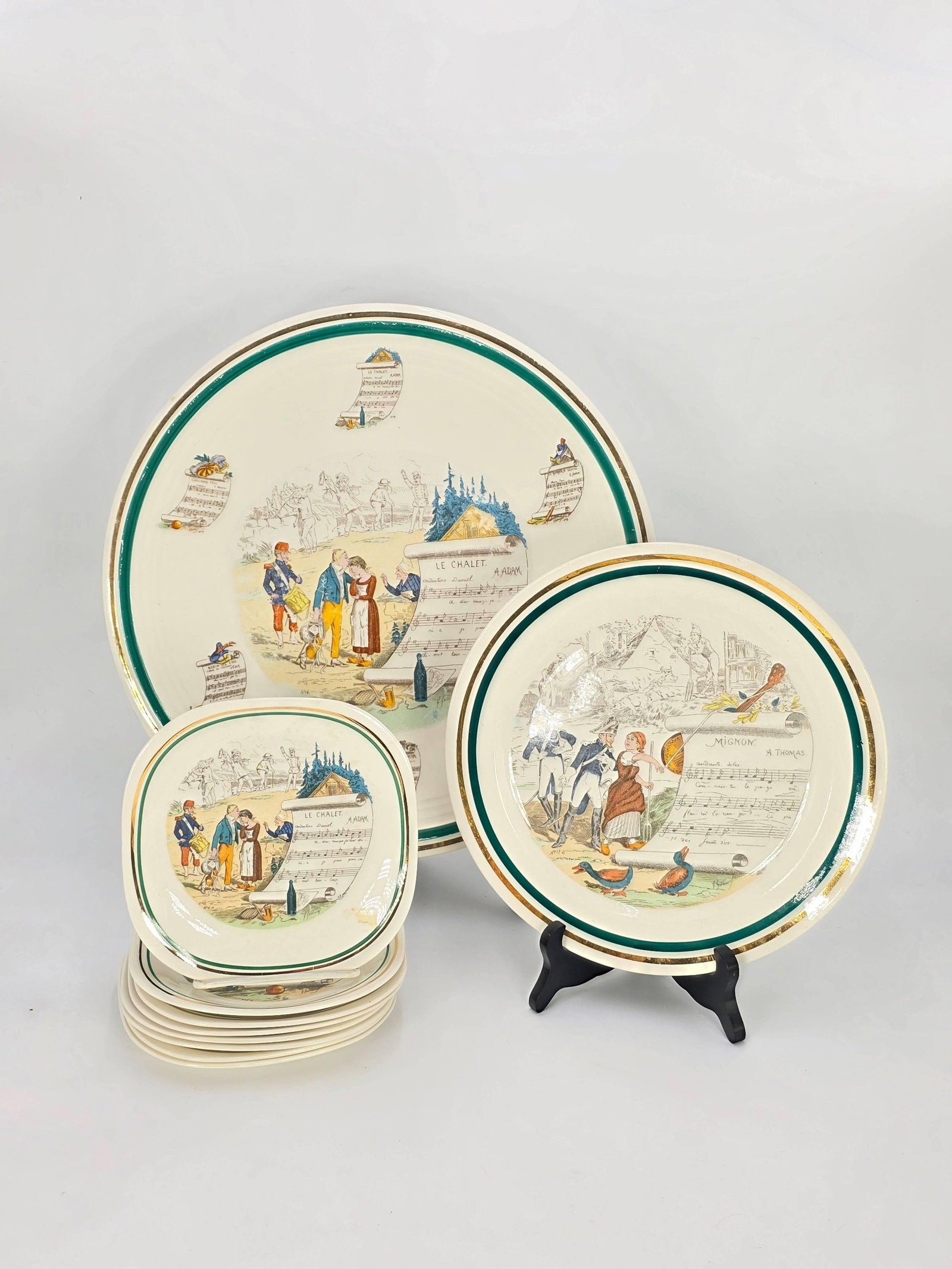 Parry Vielle (PV) French Opera Series Plate Set, INV. 393, 743, 742: With marking. Largest plate diameter 14.5 inches