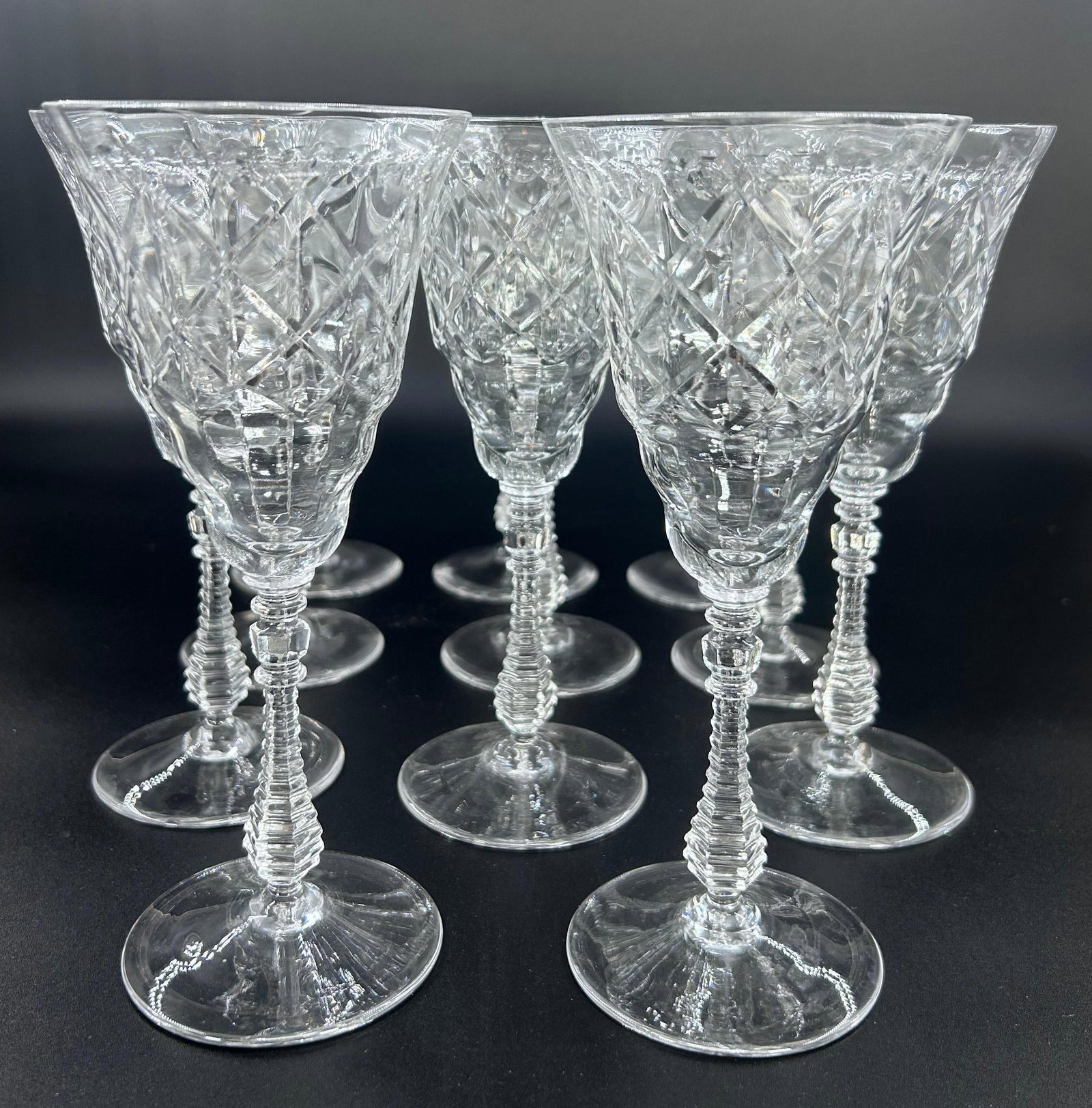 Vintage Stem Glasses, Set of 11, INV. 495: Each approx. 7.75 x 3.375 x 3.375 inches