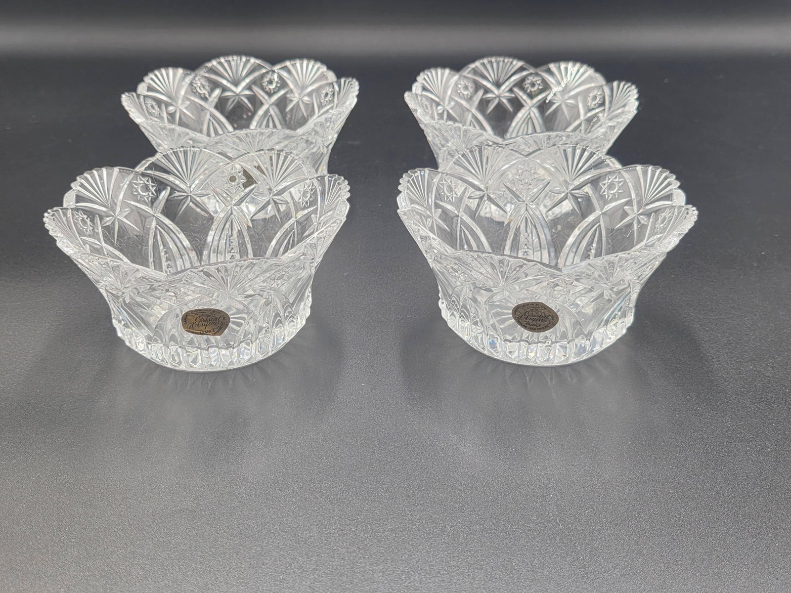 Cristal D'Arques-Durand Vincennes Pattern Round Bowls, INV. 568: Each approx. 2.5 x 5 inches