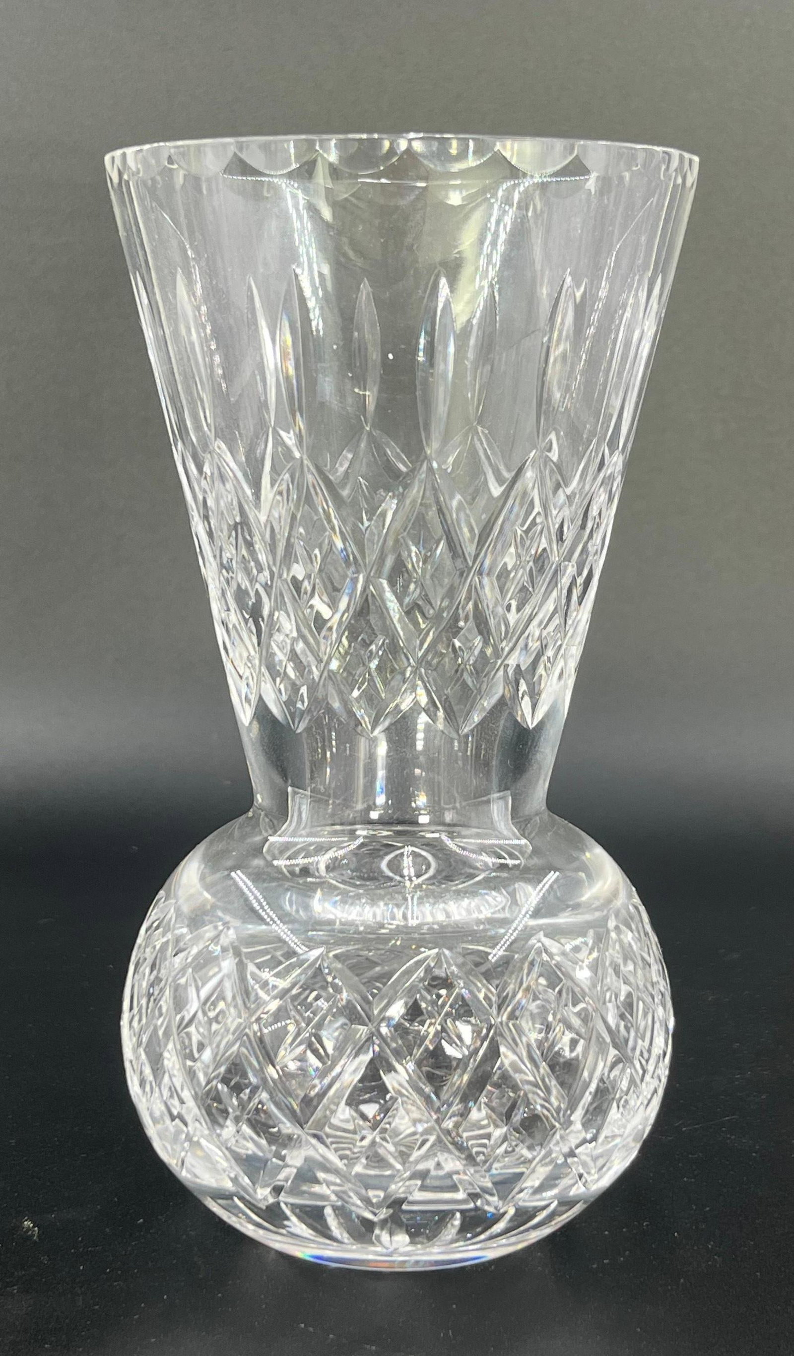 Crystal Vase with Bulbous Silhouette, INV. 509: Approx. 8.125 x 3.375 inches.