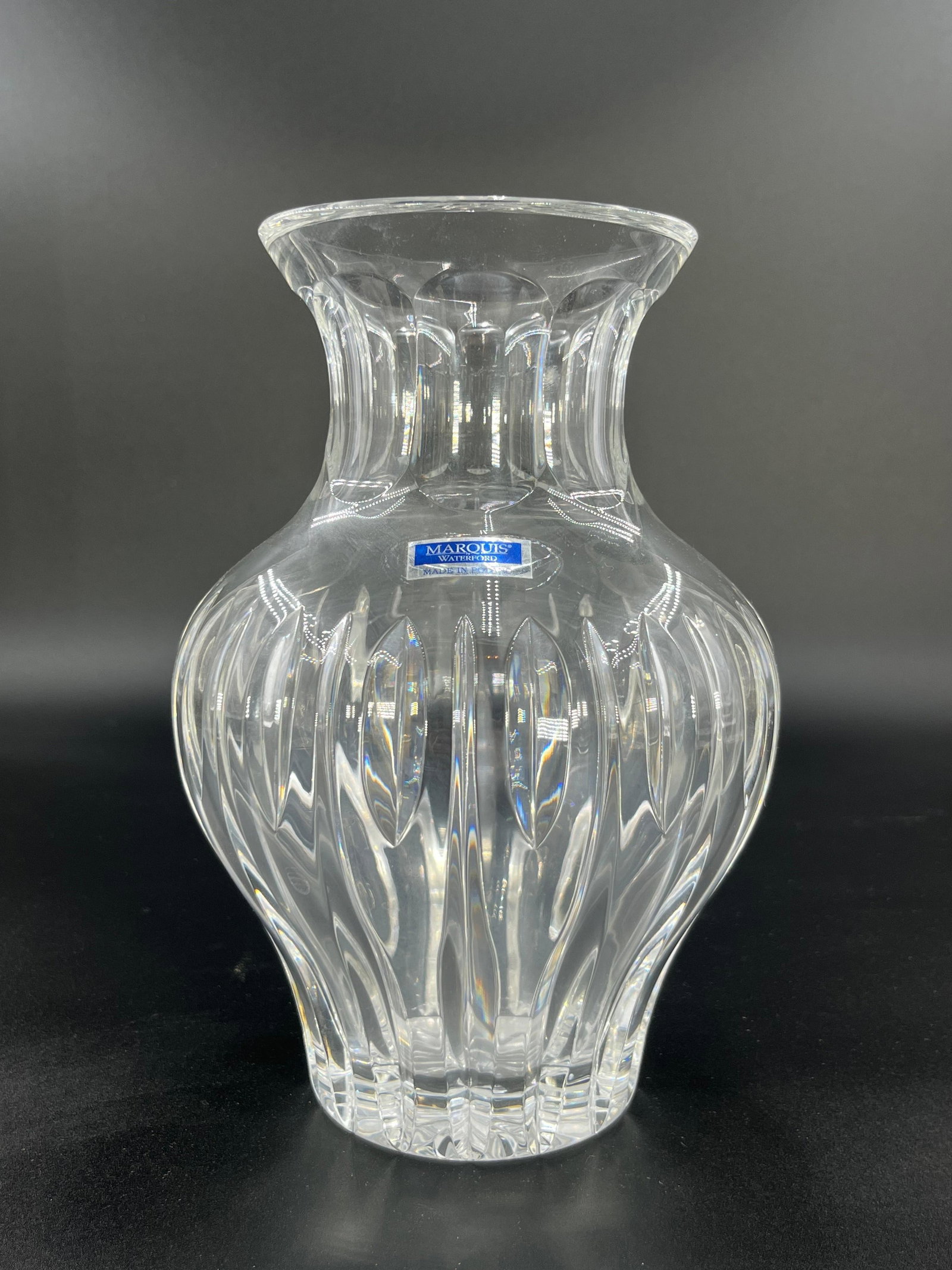 Marquis Waterford Crystal Sheridan Flower Vase, INV. 341: Approx. 8.125 x 5.5 x 5.5 inches.
