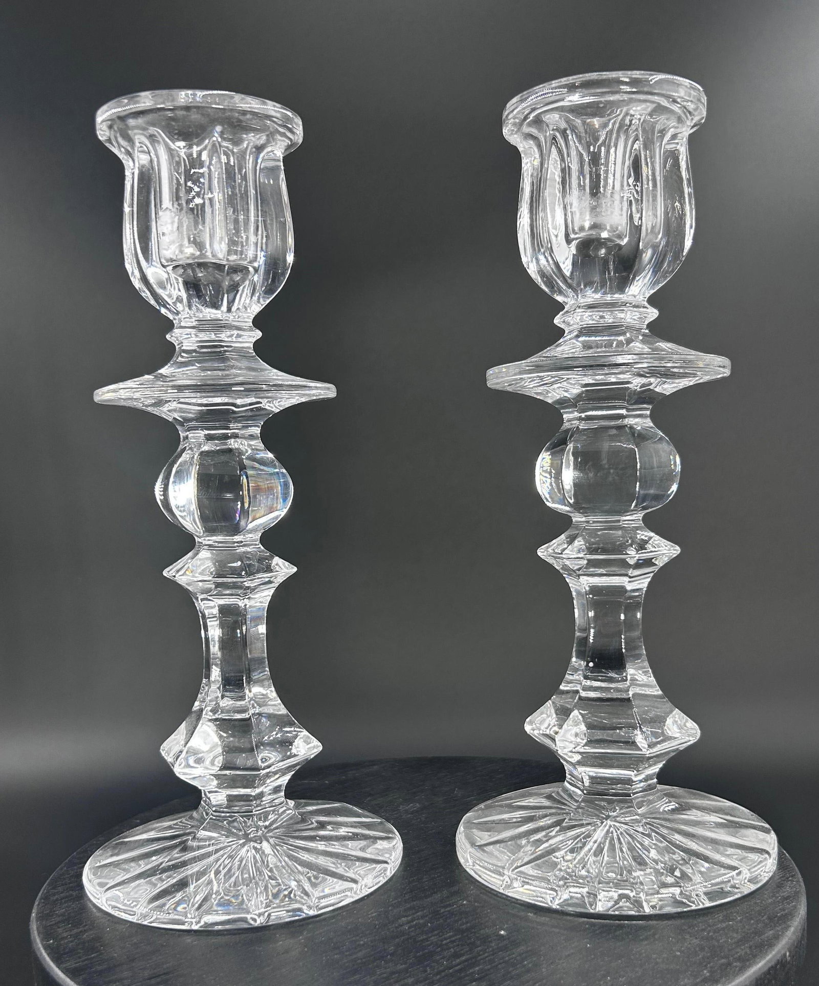 Pair of Vintage Lead Crystal Candlestick Holders, possibly Soviet-era (USSR), INV. 551 (1 of 3)