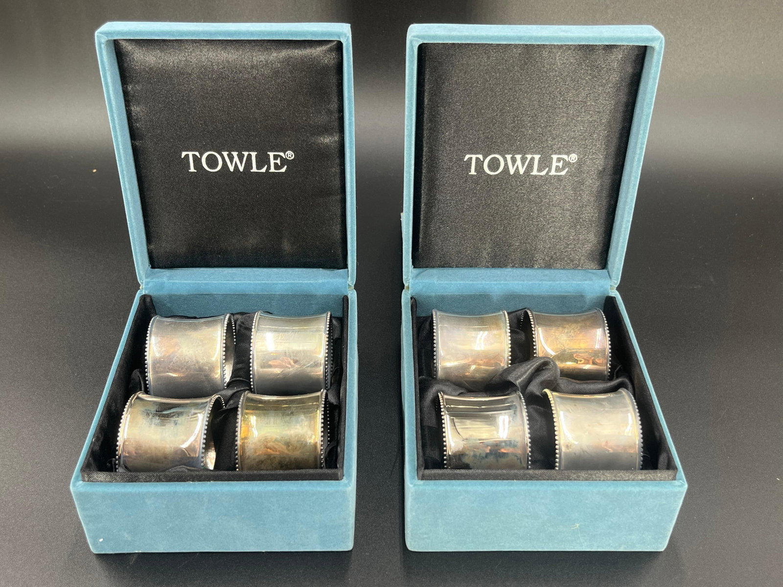 8 Vintage Towle Silversmiths Silverplate Napkin Rings in Original Boxes, INV. 156 (1 of 10)
