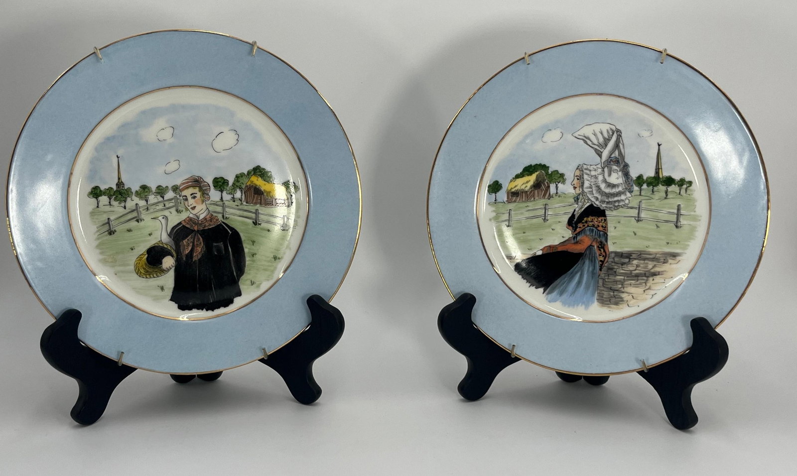 Pair of French Cherbourg Plates, INV. 137: With marking. Each approx. 9.25 x 9.25 x 1 inches