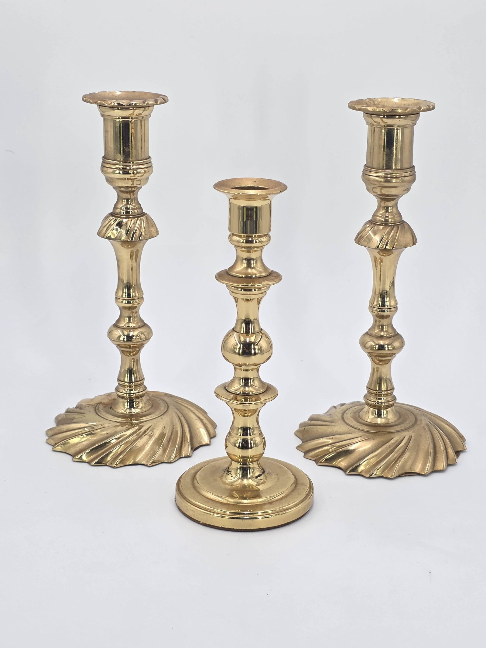 3 Baldwin Brass Candlestick Holders, INV. 609,387: Largest approx. 9 x 4.25 x 4.25 inches