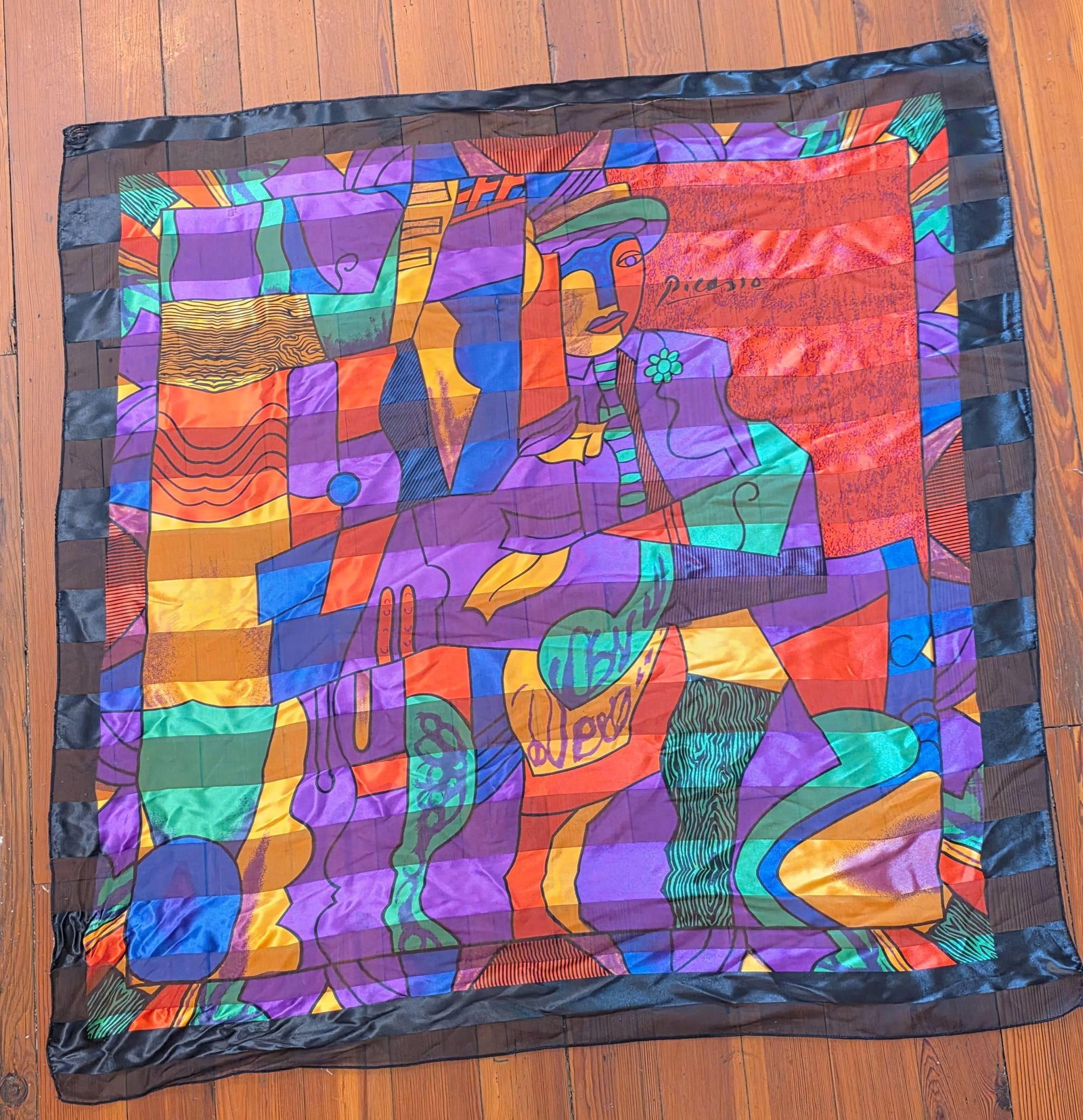 Picasso scarves, 6 total, 4 black border, 2 blue border: .