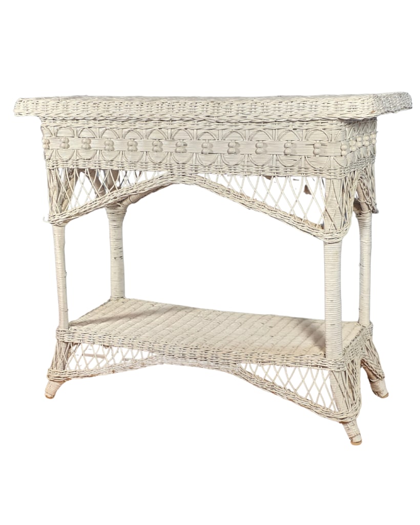 Wicker Console Table, INV. 4: Approx. 31 x 36.75 x 14.5 inches