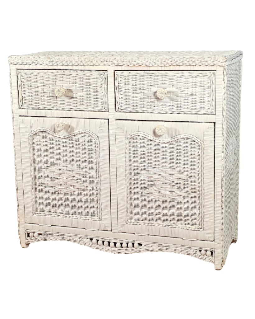 Wicker Hamper, 2-Drawers over 2-Pullout Doors, INV. 3: Approx. 29.75 x 32.5 x 13 inches