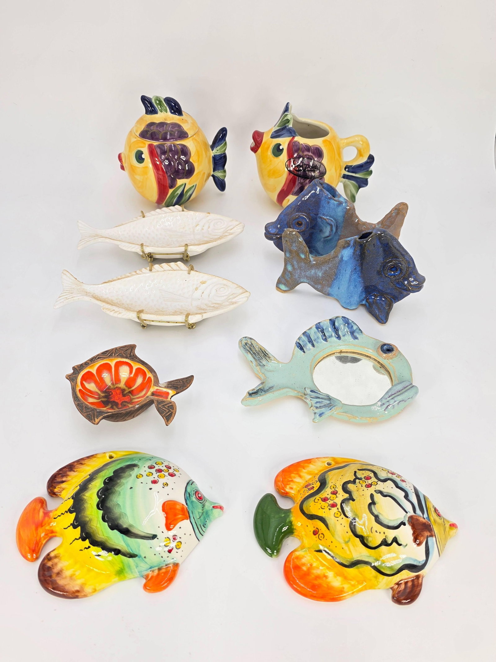 Assorted Fish Items, Various Mediums, INV.631, 632, 636, 637, 645: largest piece 5.5 x 5.5 x 4.25 inches